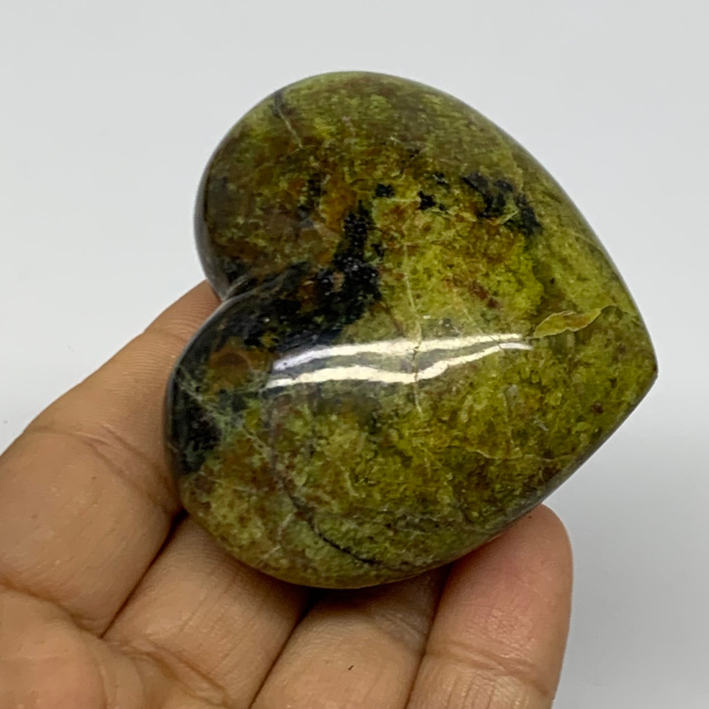 0.22 lbs, 2.1"x2.5"x1.1", Green Opal Heart Polished Gemstone Crystal, B37986