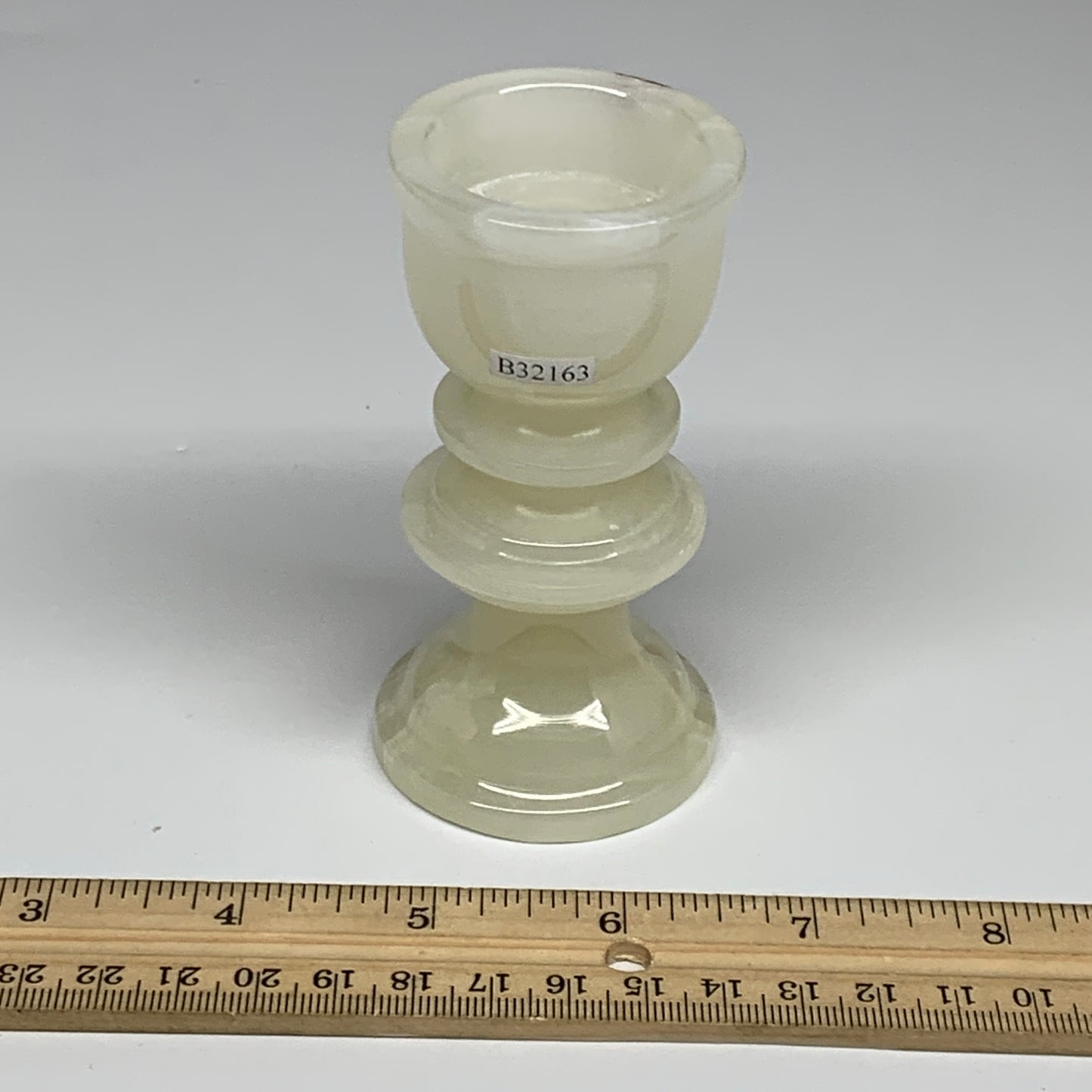 234g, 3.8"x1.9", Natural Green Onyx Candle Holder Gemstone Hand Carved, B32163