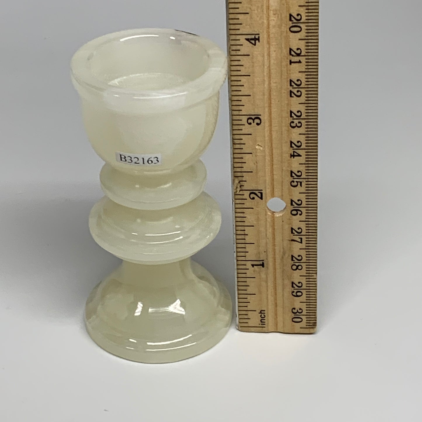 234g, 3.8"x1.9", Natural Green Onyx Candle Holder Gemstone Hand Carved, B32163