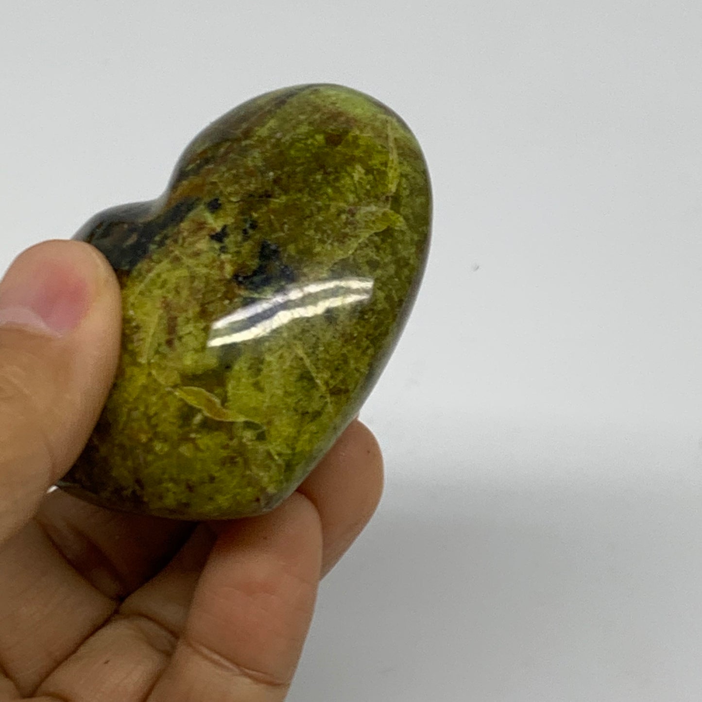 0.22 lbs, 2.1"x2.5"x1.1", Green Opal Heart Polished Gemstone Crystal, B37986
