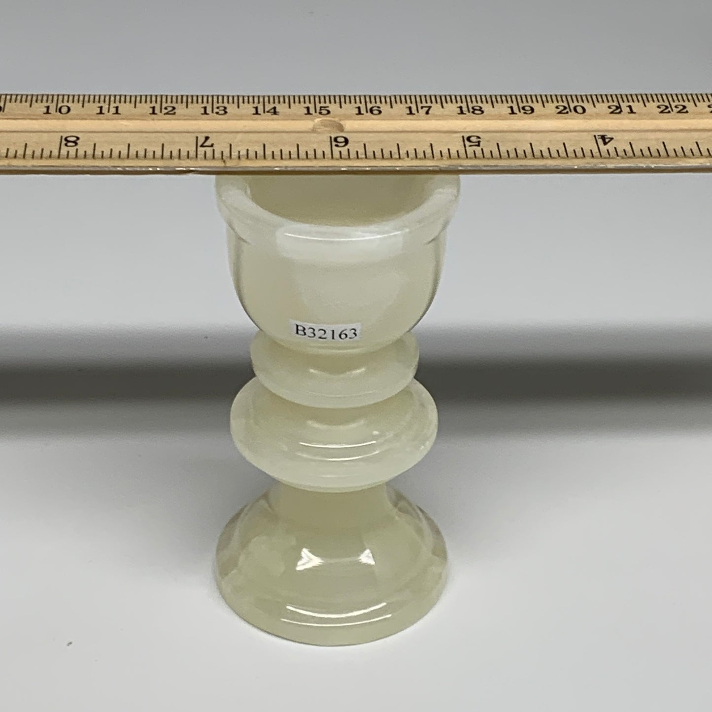 234g, 3.8"x1.9", Natural Green Onyx Candle Holder Gemstone Hand Carved, B32163