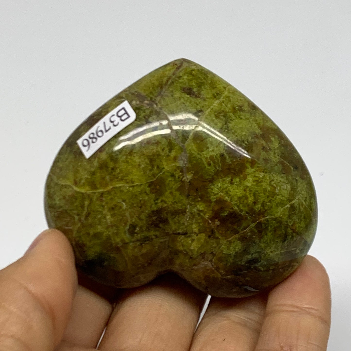 0.22 lbs, 2.1"x2.5"x1.1", Green Opal Heart Polished Gemstone Crystal, B37986