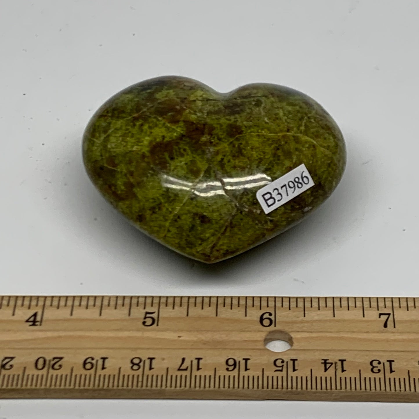 0.22 lbs, 2.1"x2.5"x1.1", Green Opal Heart Polished Gemstone Crystal, B37986