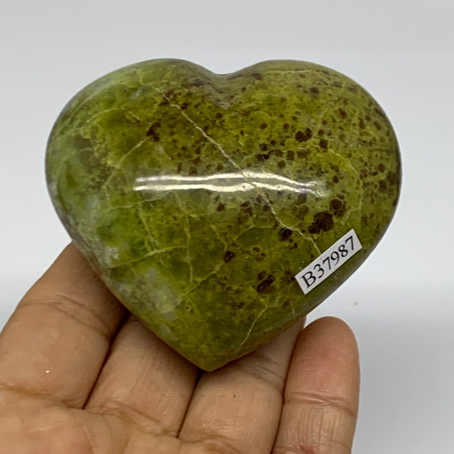0.34 lbs, 2.5"x2.8"x1.4", Green Opal Heart Polished Gemstone Crystal, B37987