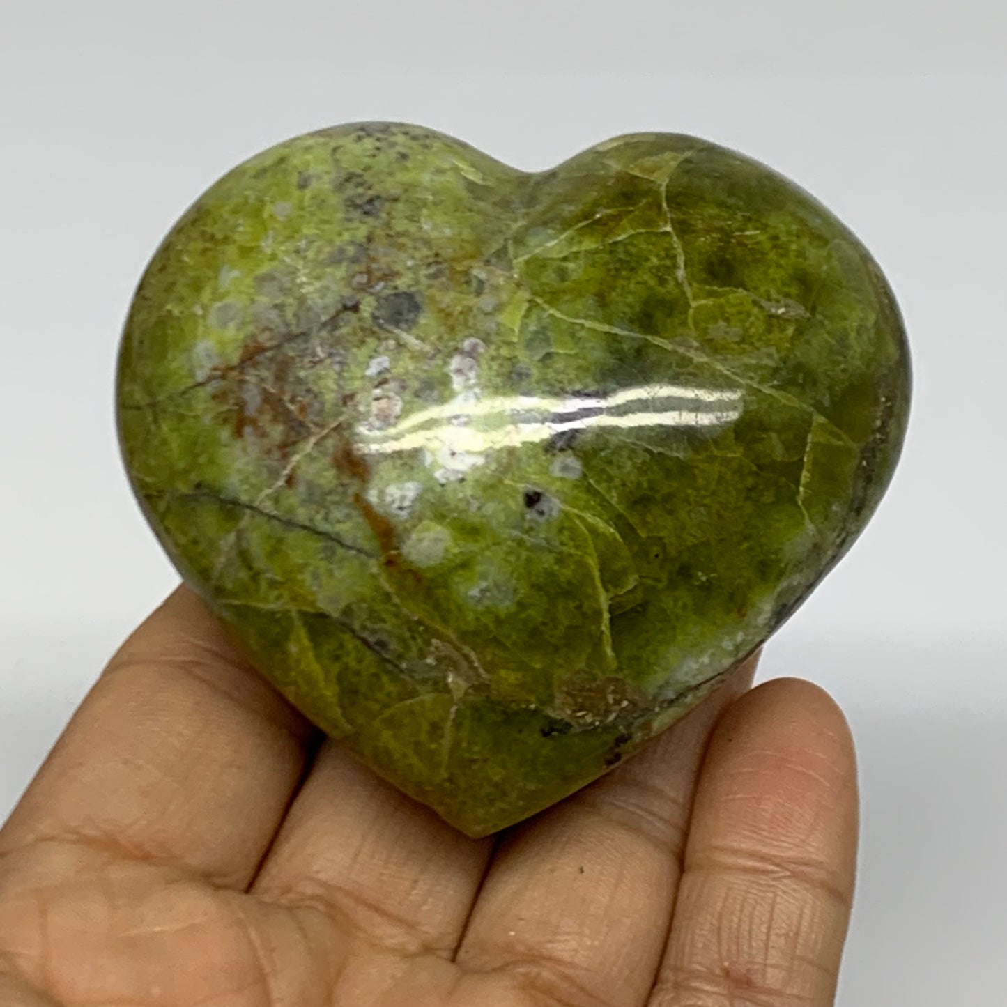 0.34 lbs, 2.5"x2.8"x1.4", Green Opal Heart Polished Gemstone Crystal, B37987