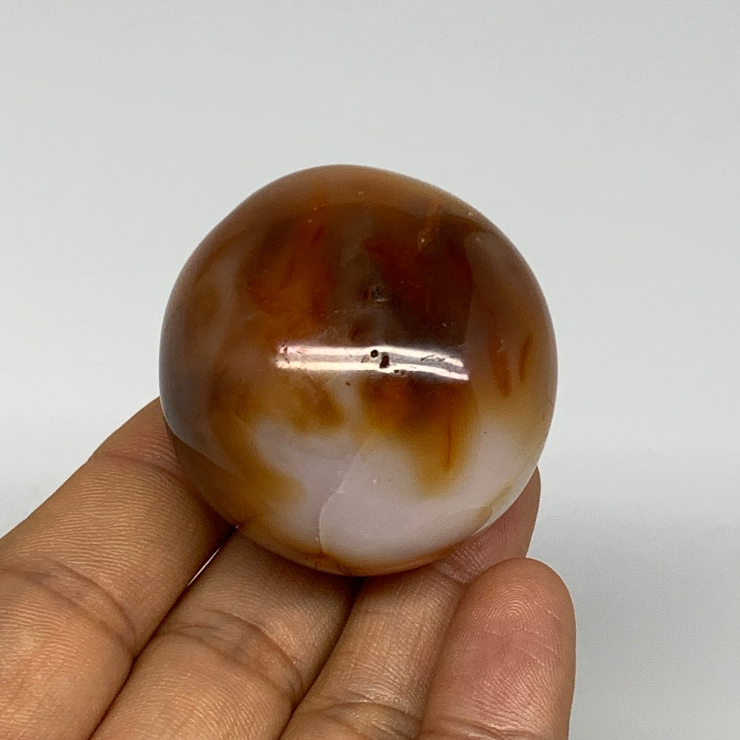 90.7g, 1.7"x1.6"x1.5", Red Carnelian Palm-Stone Gem Crystal Polished, B28470
