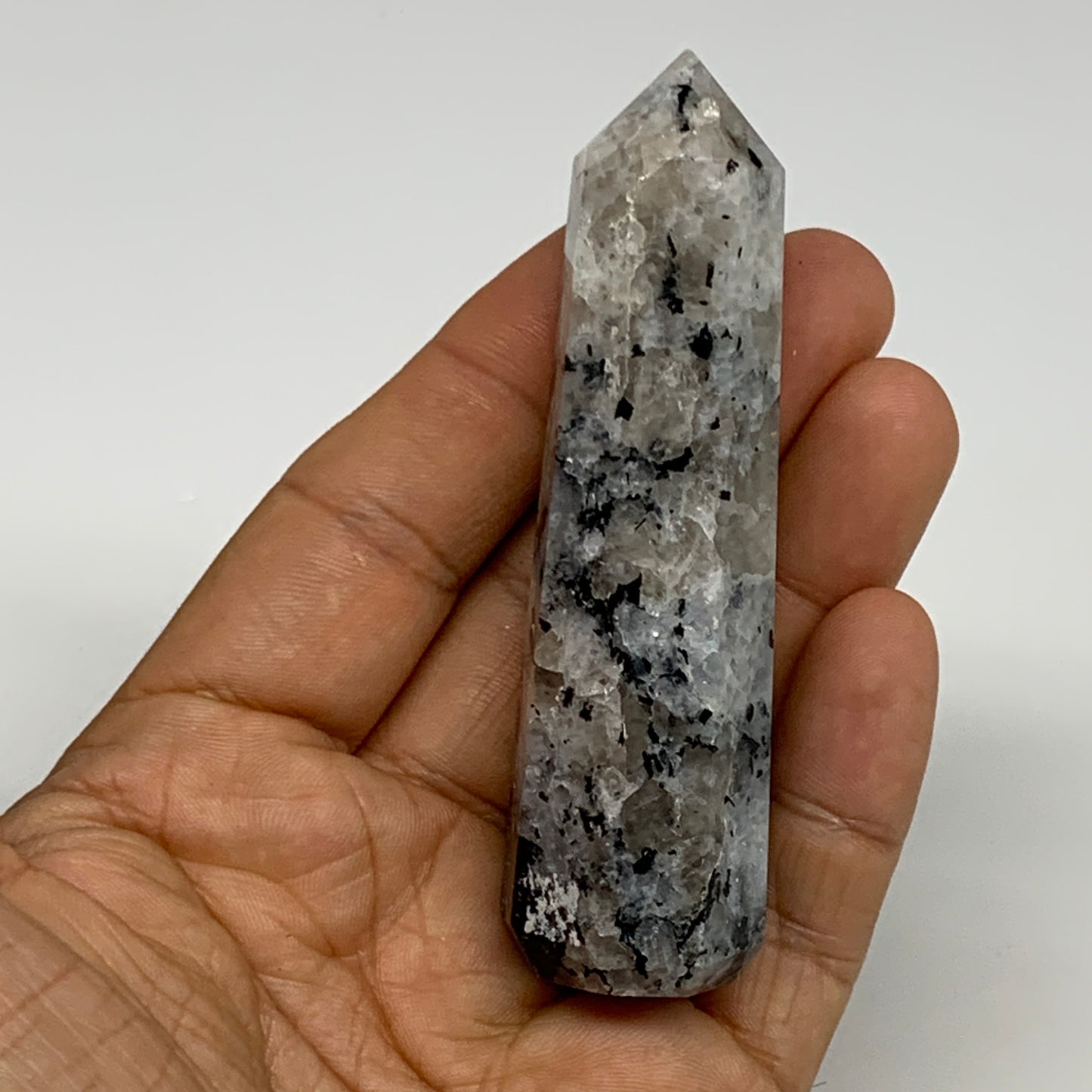 76g, 3.3"x0.9", Rainbow Moonstone Tower Obelisk Point Crystal @India, B29263