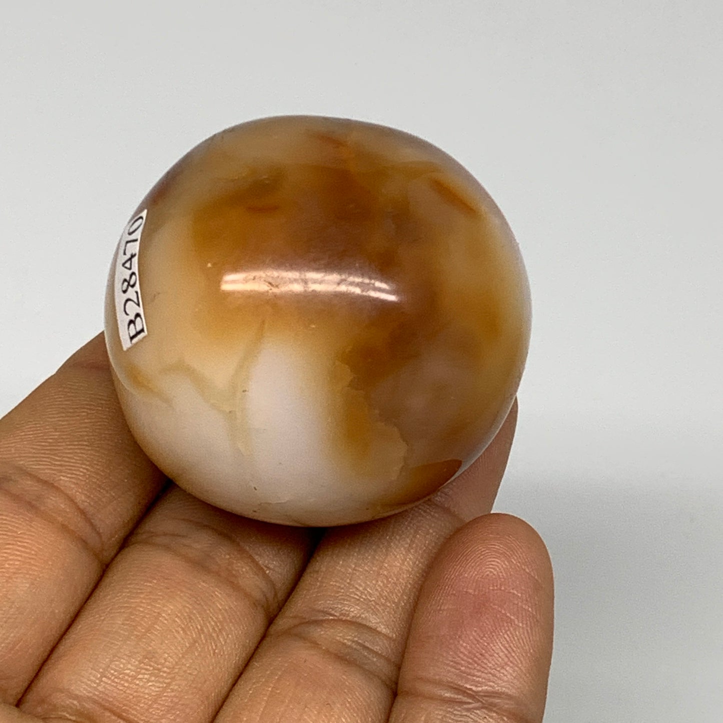 90.7g, 1.7"x1.6"x1.5", Red Carnelian Palm-Stone Gem Crystal Polished, B28470