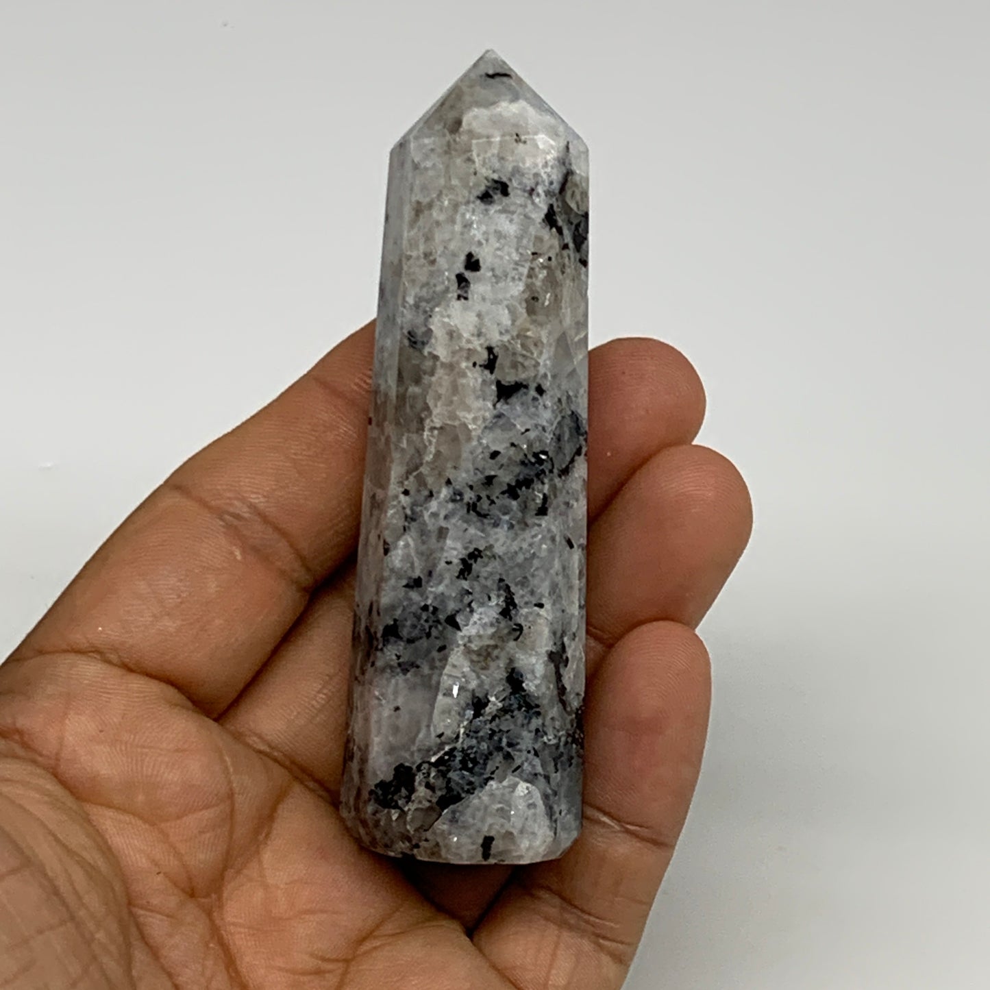 76g, 3.3"x0.9", Rainbow Moonstone Tower Obelisk Point Crystal @India, B29263