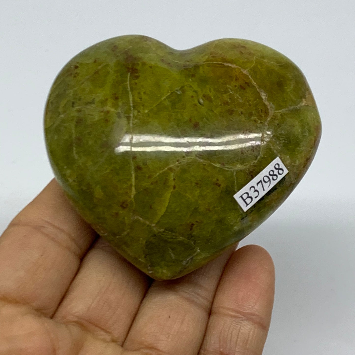 0.31 lbs, 2.4"x2.7"x1.3", Green Opal Heart Polished Gemstone Crystal, B37988