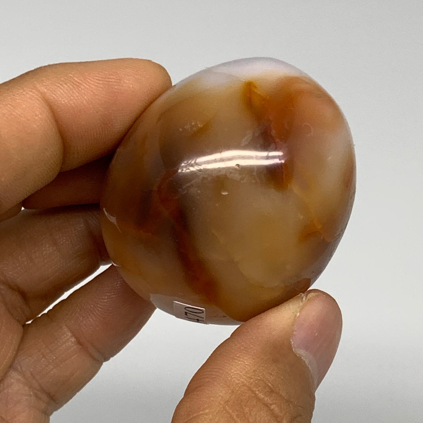 90.7g, 1.7"x1.6"x1.5", Red Carnelian Palm-Stone Gem Crystal Polished, B28470