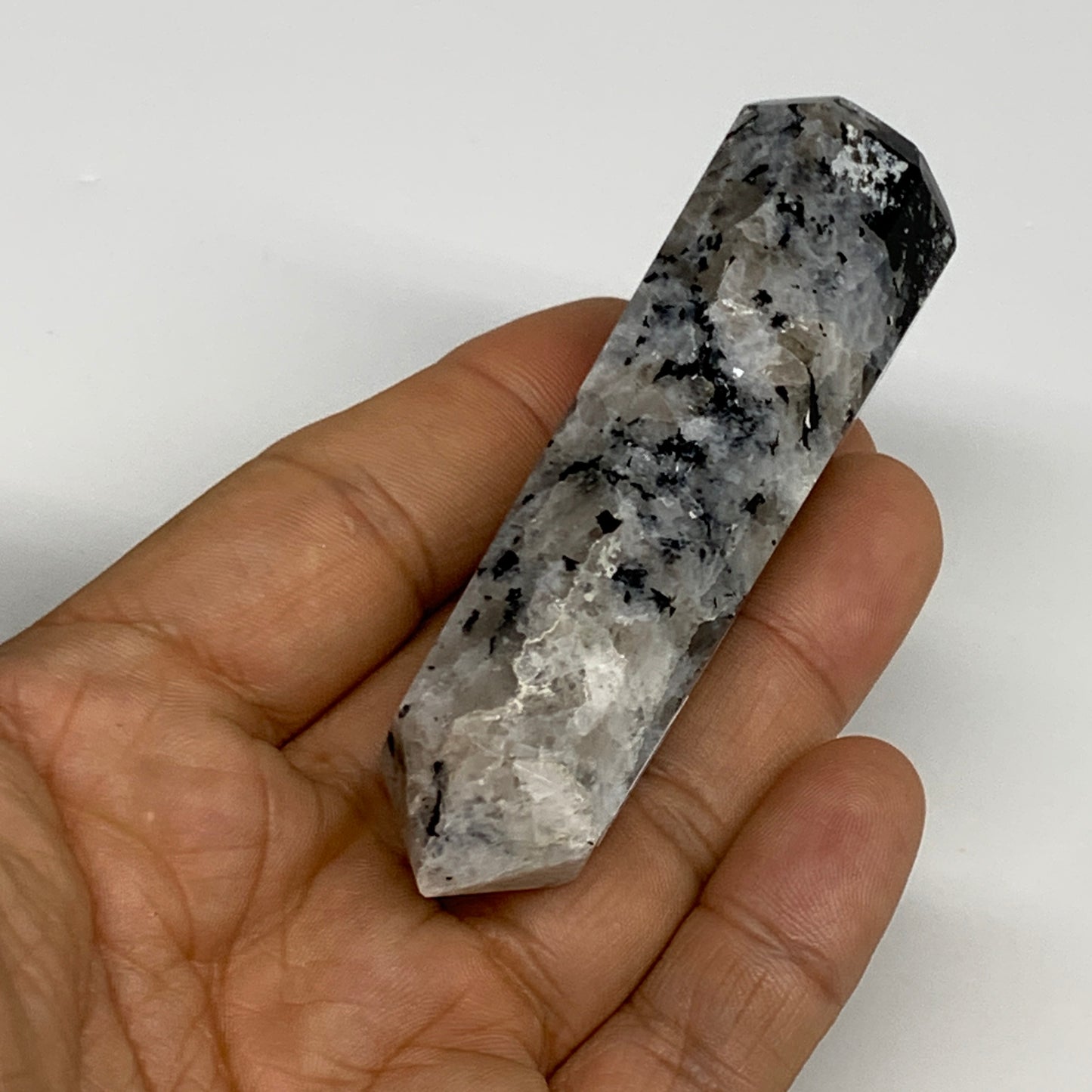 76g, 3.3"x0.9", Rainbow Moonstone Tower Obelisk Point Crystal @India, B29263