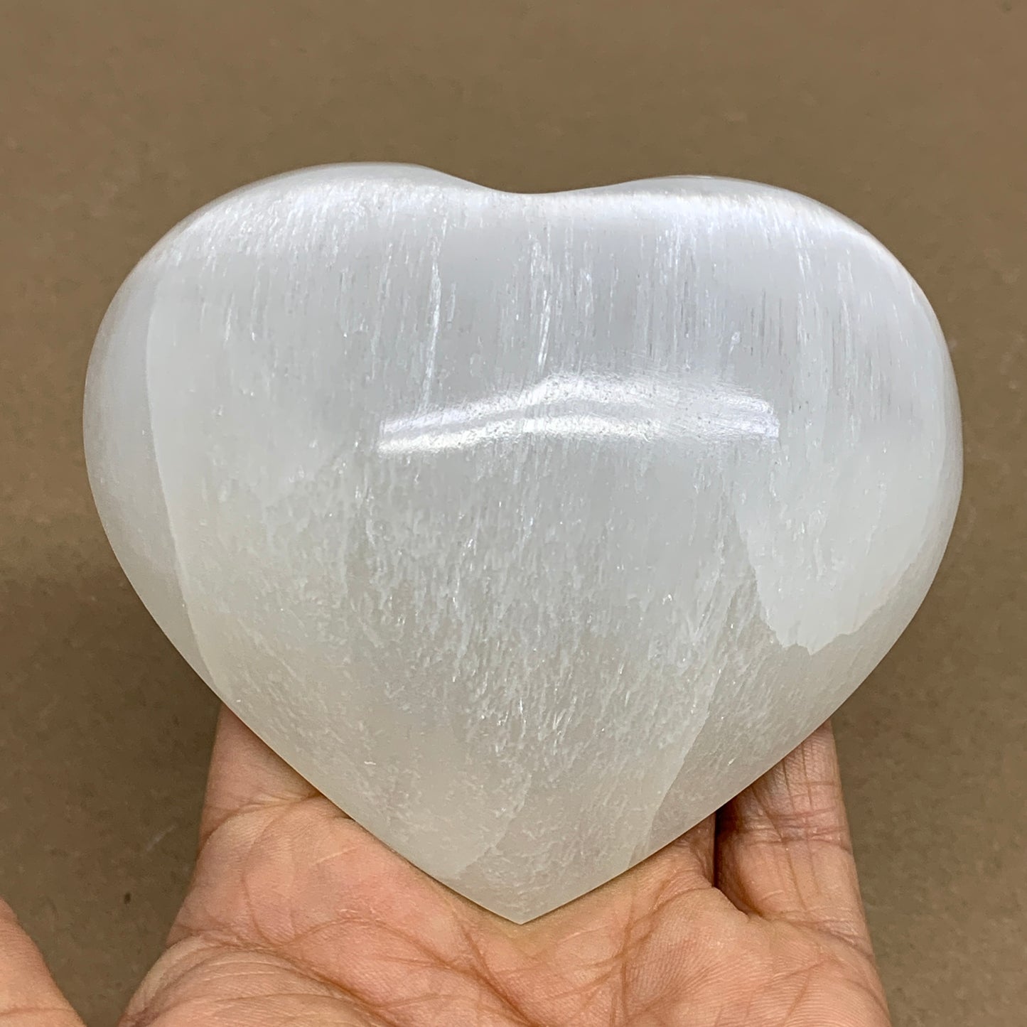 0.85 lbs, 3.8"x4.2"x1.4", Selenite Half Puffy Heart Crystals, Satin Spar, B36250