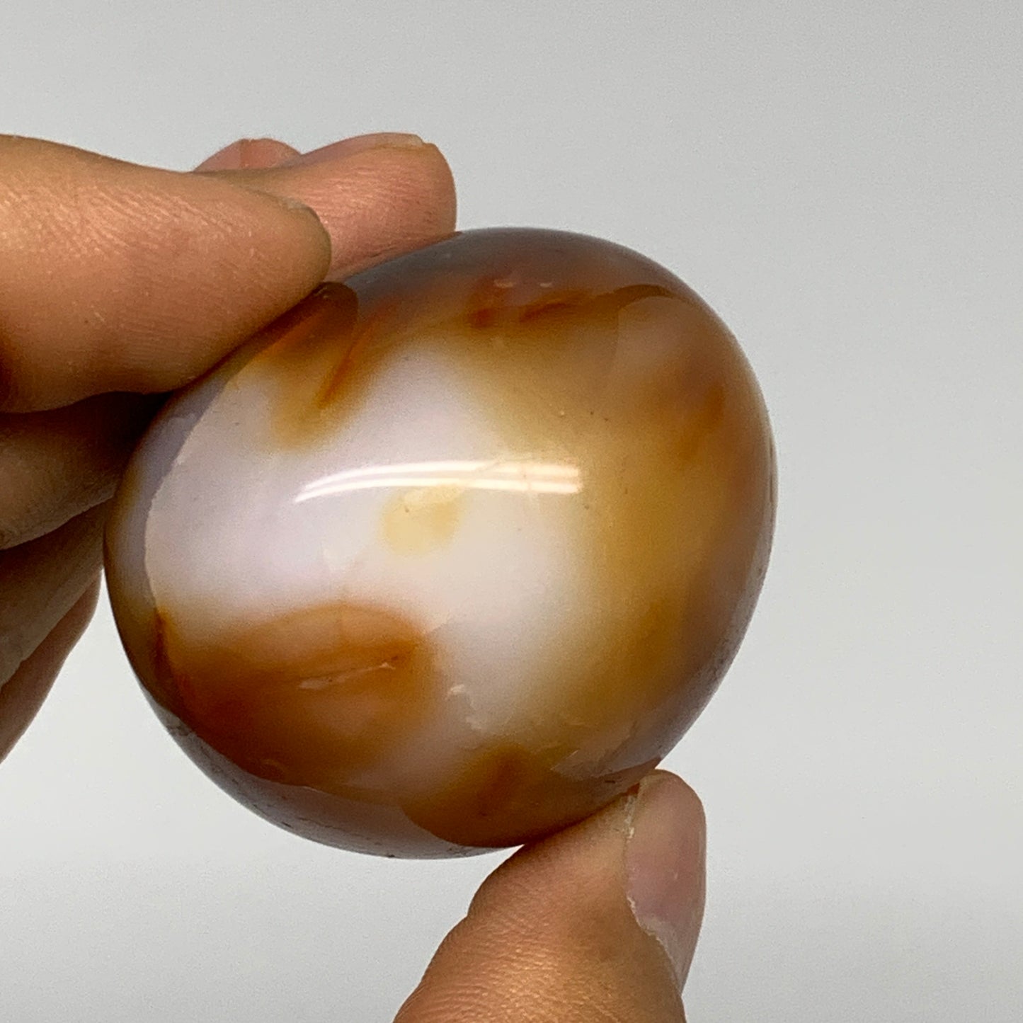 90.7g, 1.7"x1.6"x1.5", Red Carnelian Palm-Stone Gem Crystal Polished, B28470