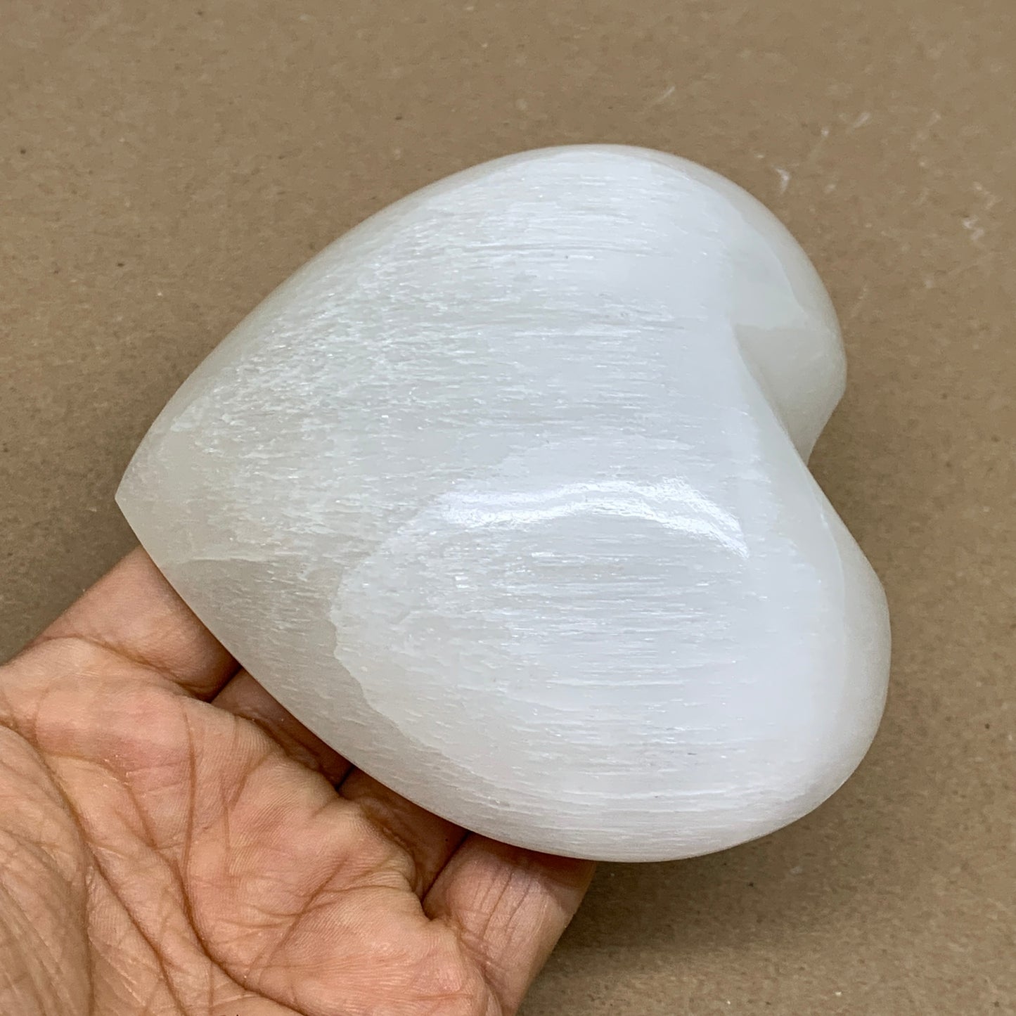 0.85 lbs, 3.8"x4.2"x1.4", Selenite Half Puffy Heart Crystals, Satin Spar, B36250