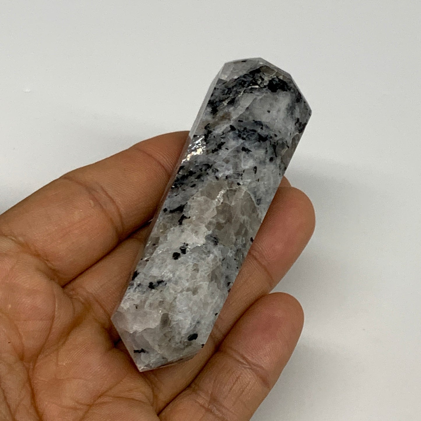 76g, 3.3"x0.9", Rainbow Moonstone Tower Obelisk Point Crystal @India, B29263