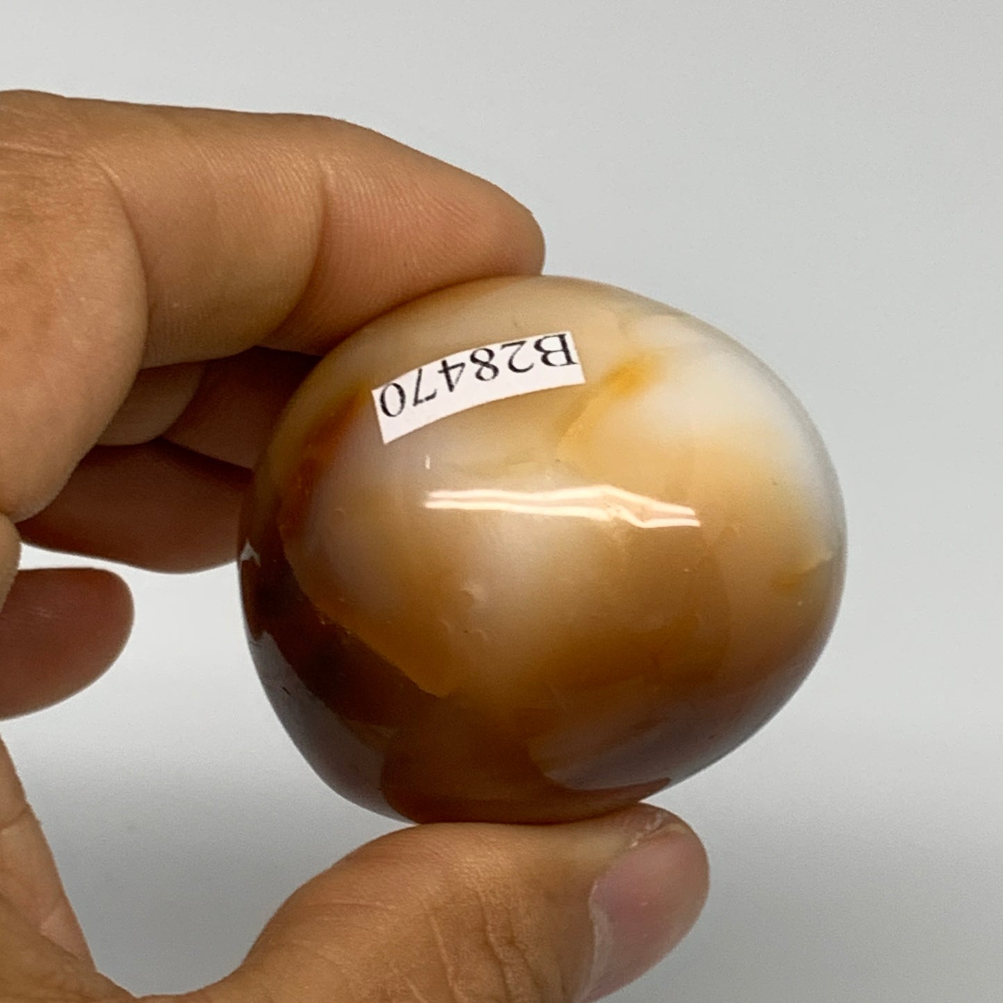 90.7g, 1.7"x1.6"x1.5", Red Carnelian Palm-Stone Gem Crystal Polished, B28470