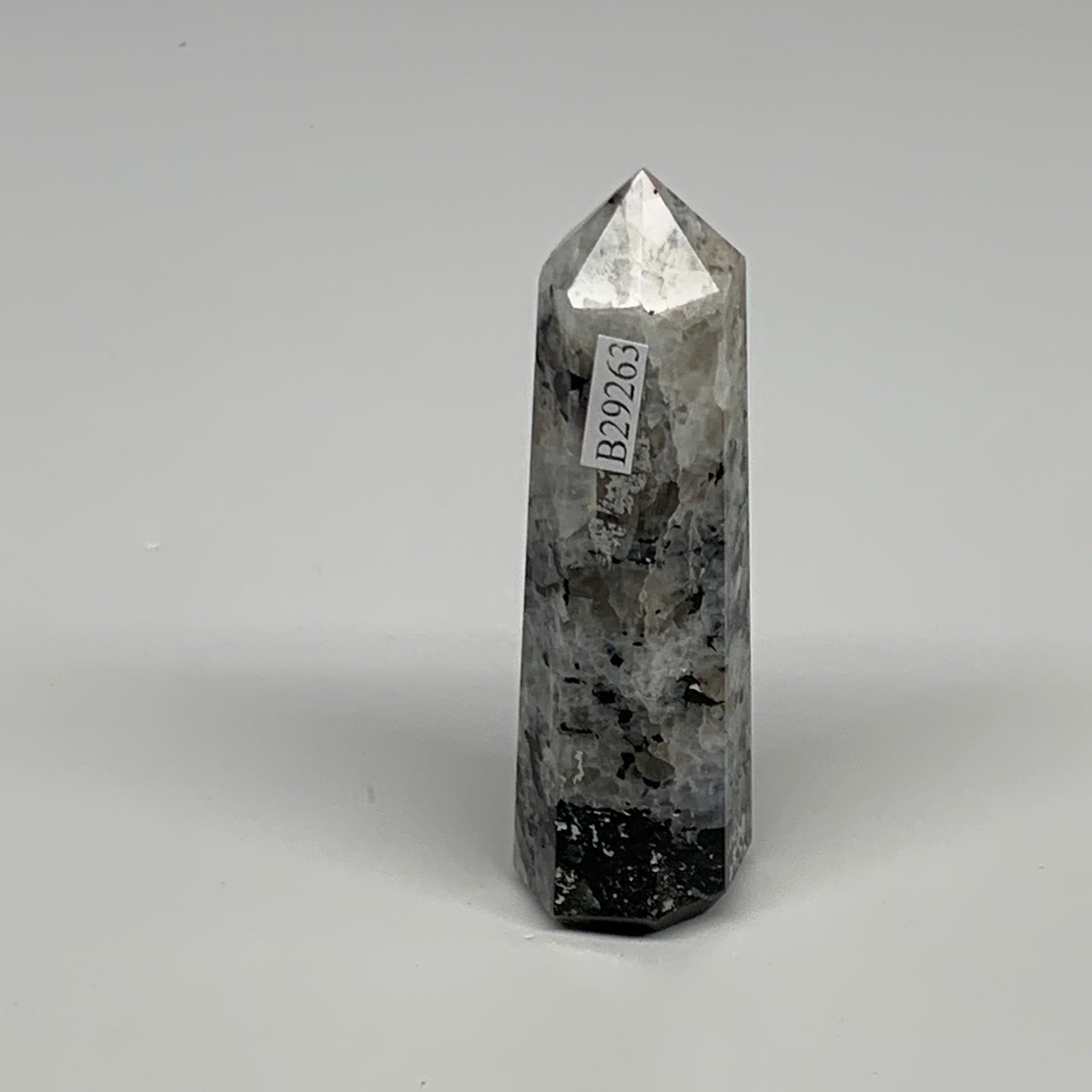 76g, 3.3"x0.9", Rainbow Moonstone Tower Obelisk Point Crystal @India, B29263