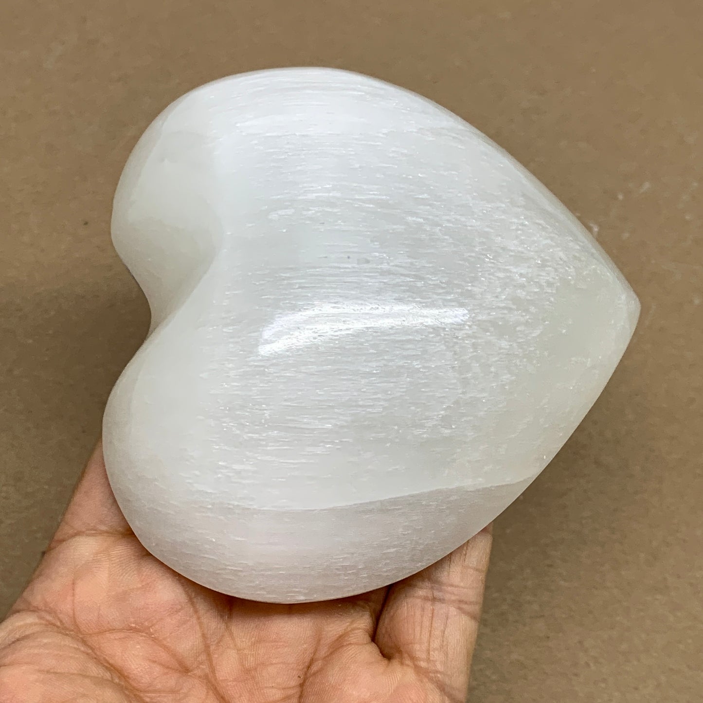 0.85 lbs, 3.8"x4.2"x1.4", Selenite Half Puffy Heart Crystals, Satin Spar, B36250
