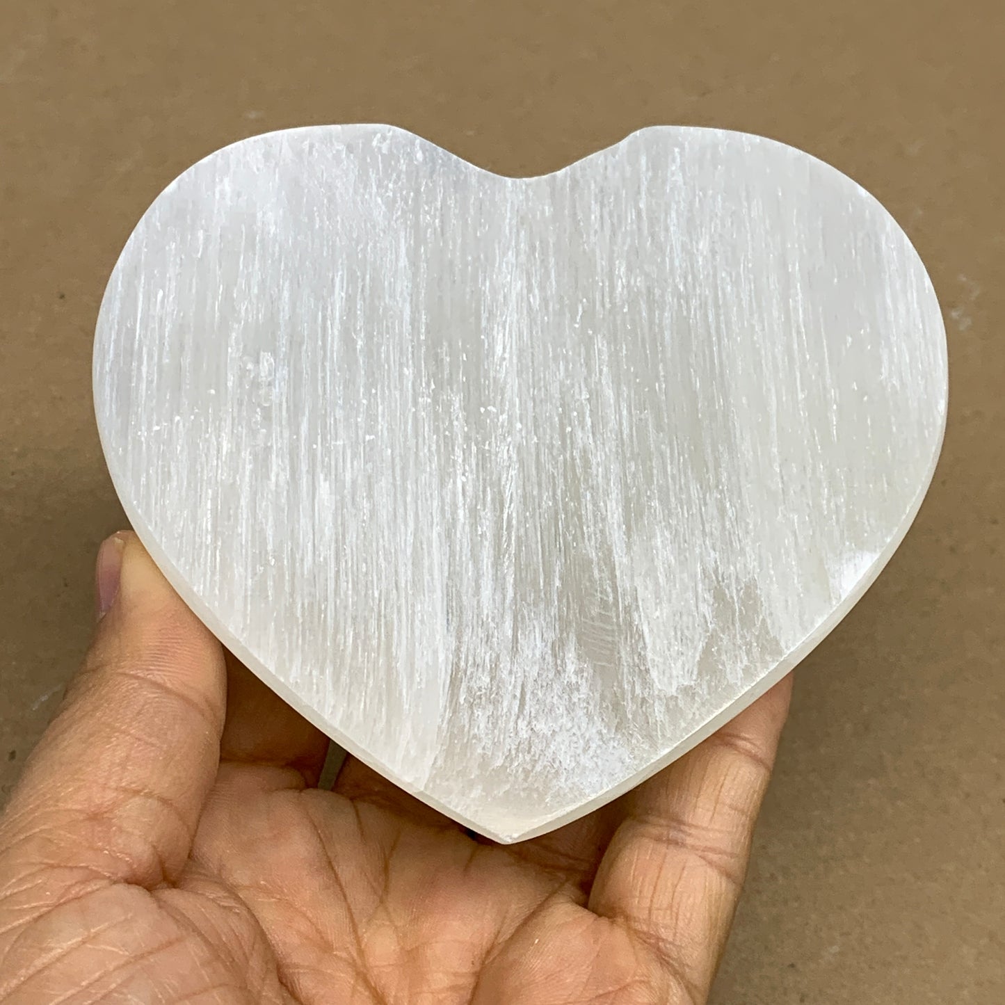 0.85 lbs, 3.8"x4.2"x1.4", Selenite Half Puffy Heart Crystals, Satin Spar, B36250