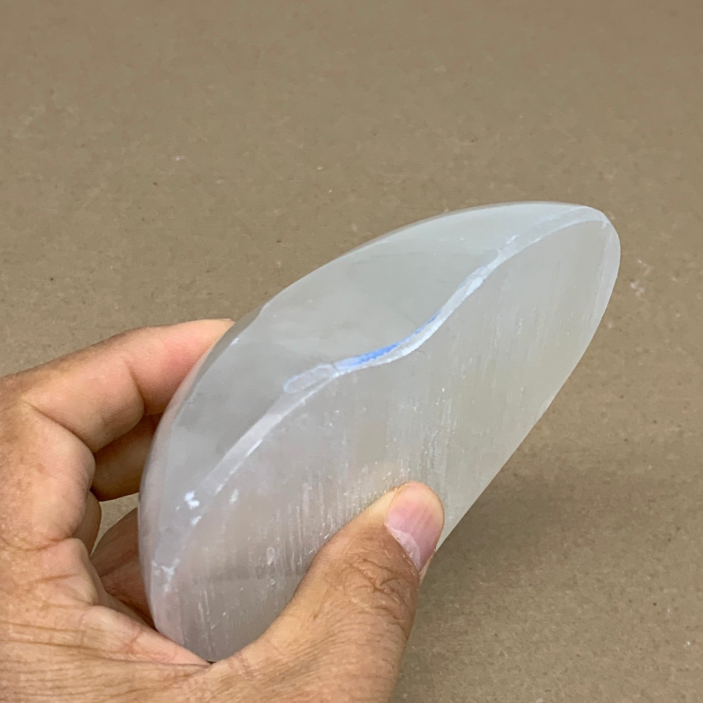 0.85 lbs, 3.8"x4.2"x1.4", Selenite Half Puffy Heart Crystals, Satin Spar, B36250