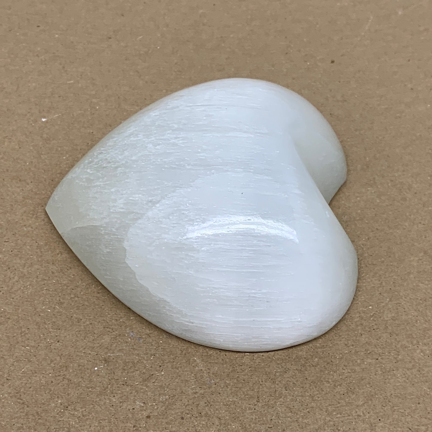 0.85 lbs, 3.8"x4.2"x1.4", Selenite Half Puffy Heart Crystals, Satin Spar, B36250
