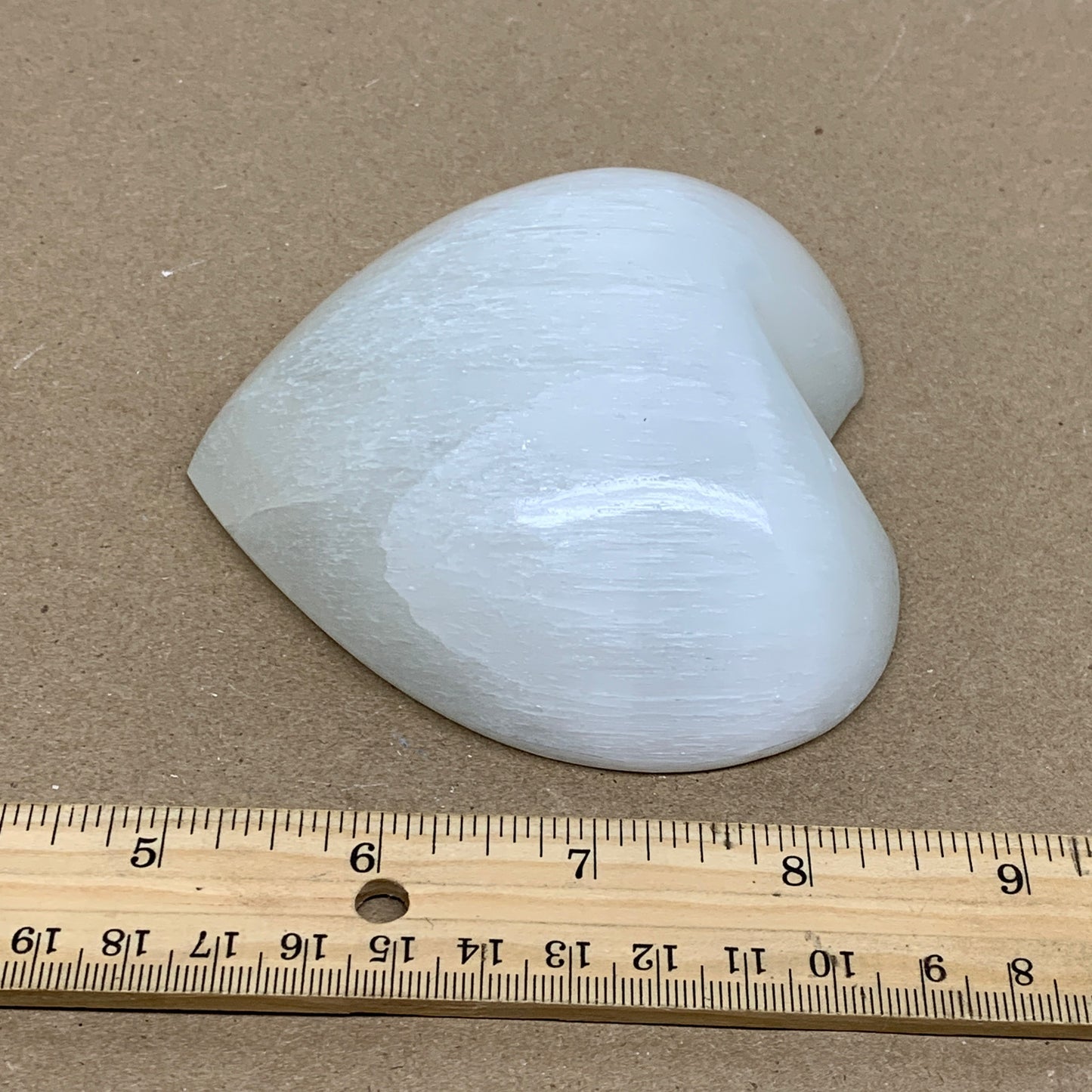 0.85 lbs, 3.8"x4.2"x1.4", Selenite Half Puffy Heart Crystals, Satin Spar, B36250