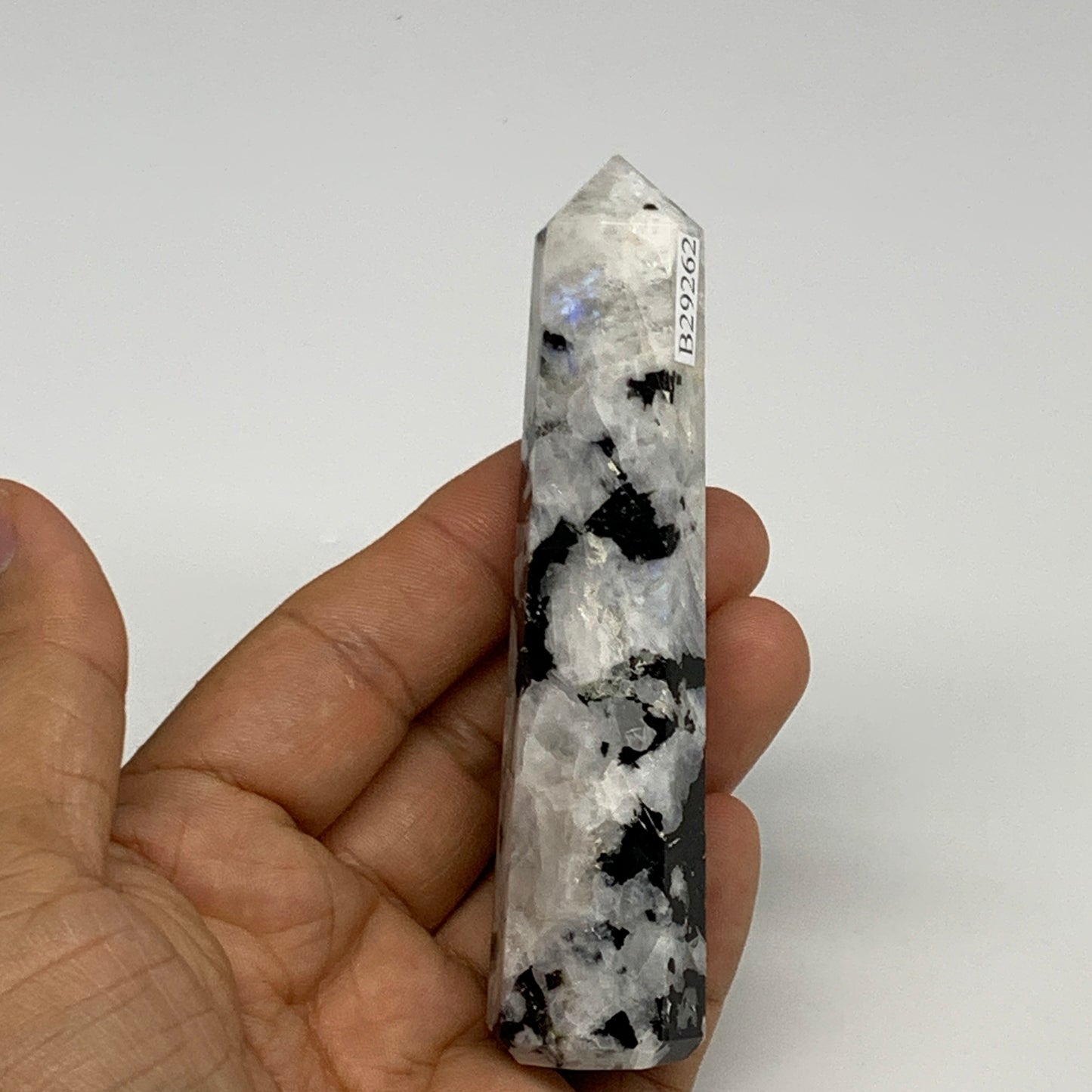 91.8g, 3.9"x0.9", Rainbow Moonstone Tower Obelisk Point Crystal @India, B29262