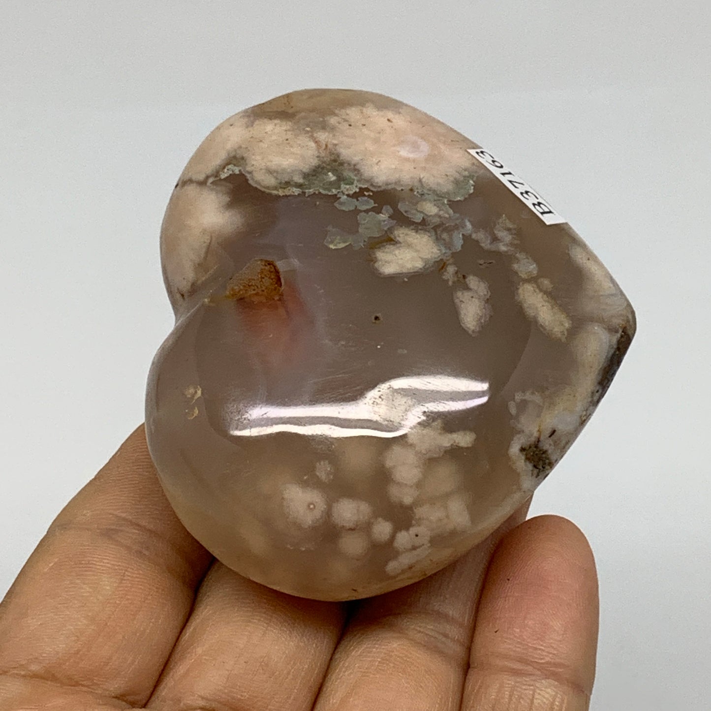 0.34 lbs, 2.3"x2.7"x1.2", Cherry Blossom Flower Agate Heart Crystal, B37163