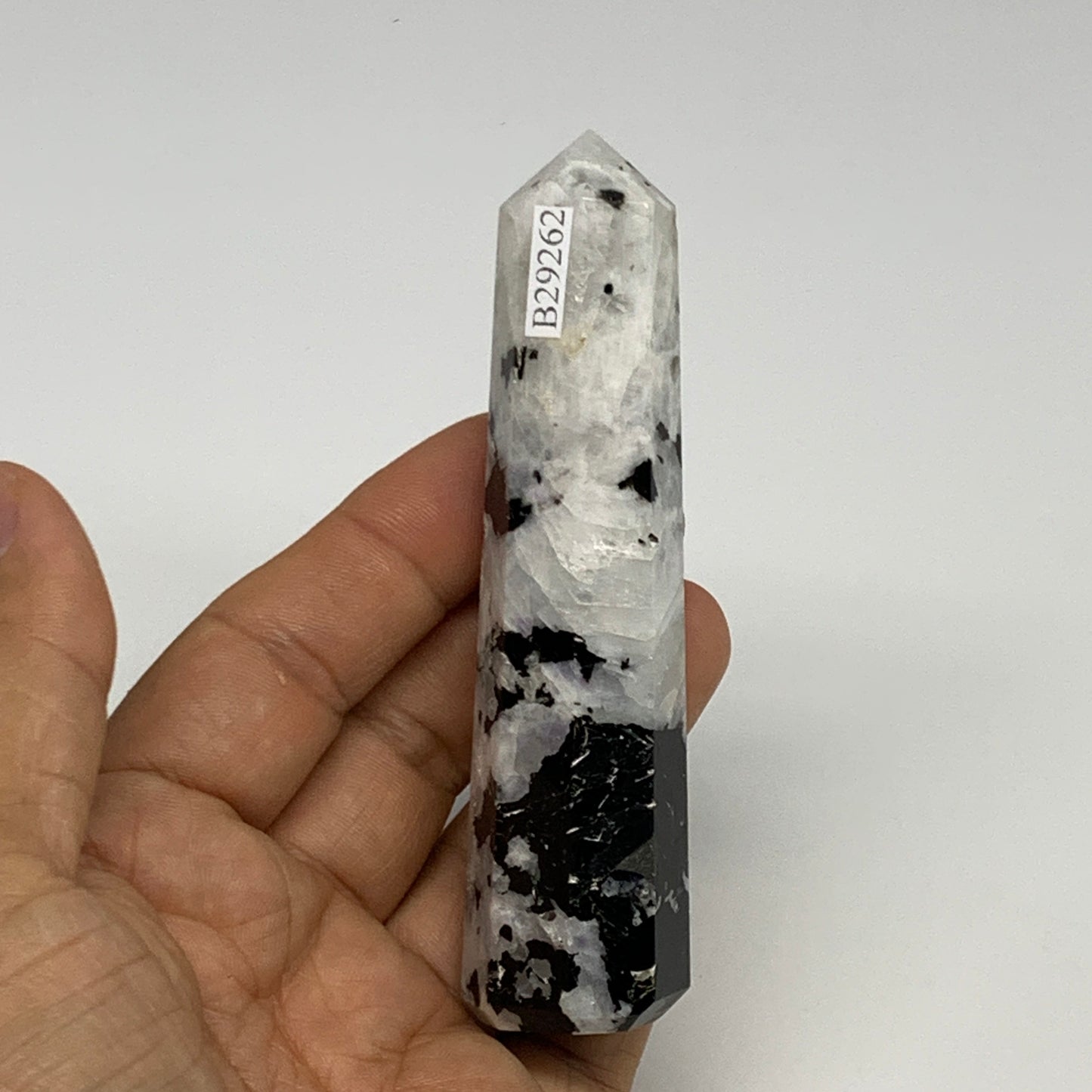 91.8g, 3.9"x0.9", Rainbow Moonstone Tower Obelisk Point Crystal @India, B29262