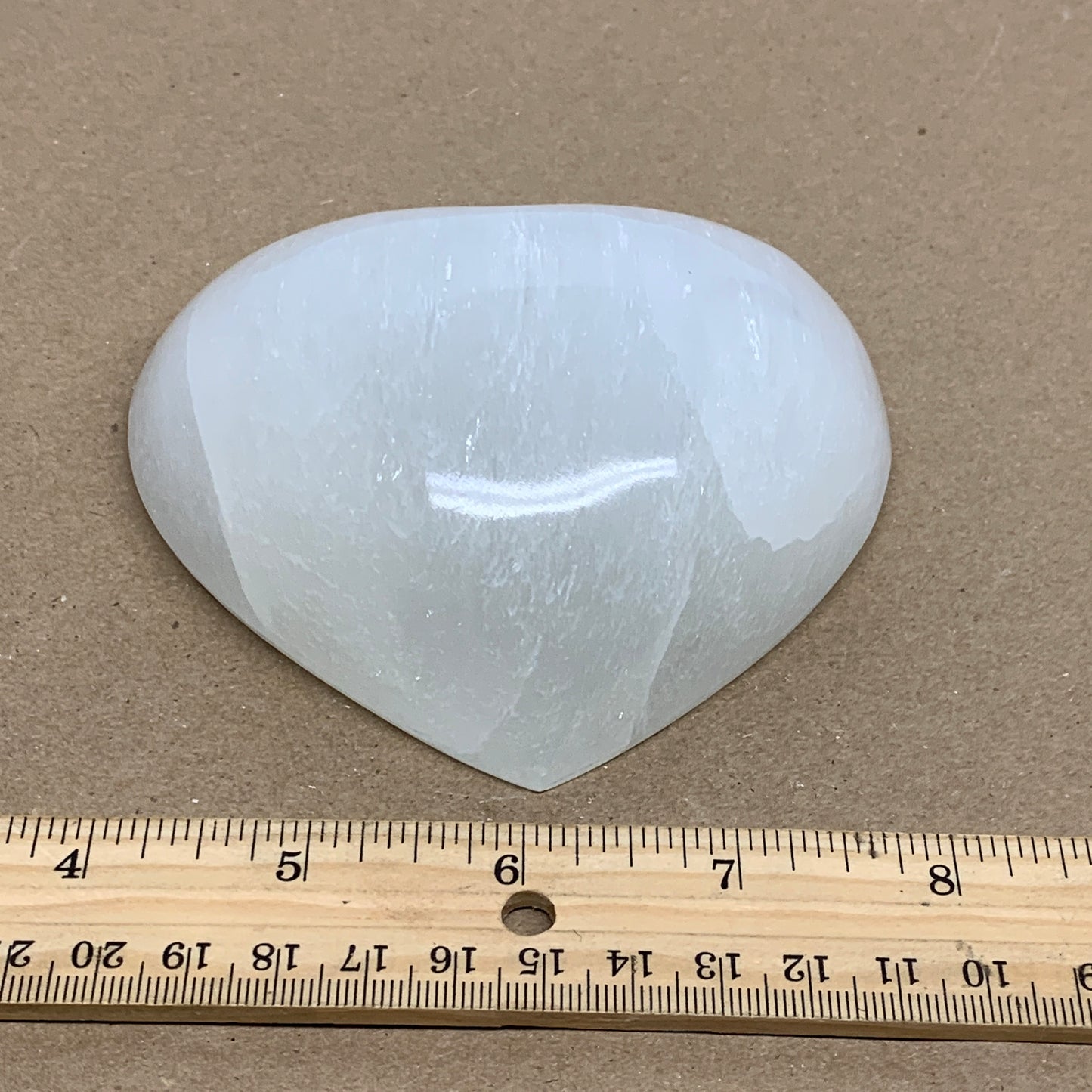 0.85 lbs, 3.8"x4.2"x1.4", Selenite Half Puffy Heart Crystals, Satin Spar, B36250