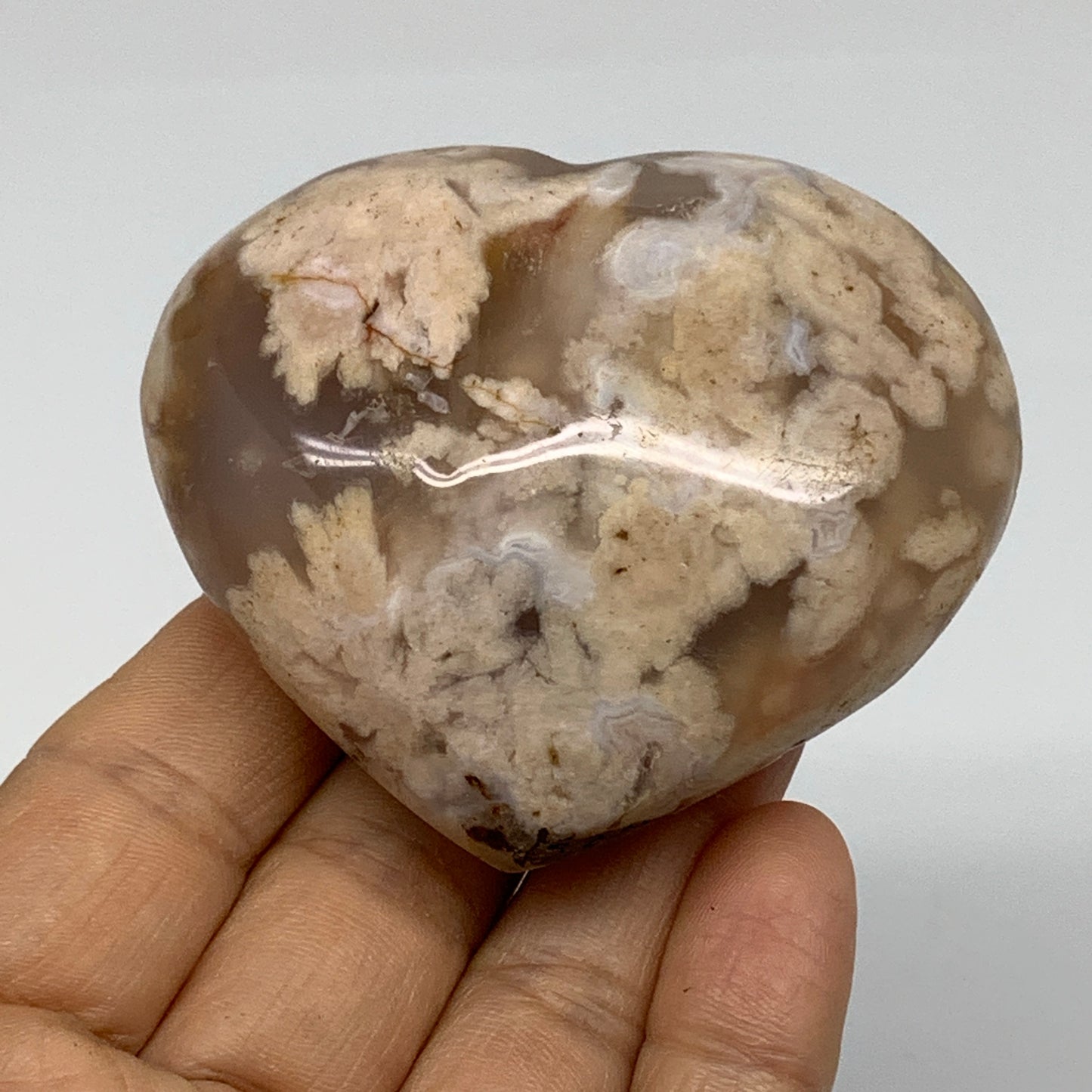 0.34 lbs, 2.3"x2.7"x1.2", Cherry Blossom Flower Agate Heart Crystal, B37163