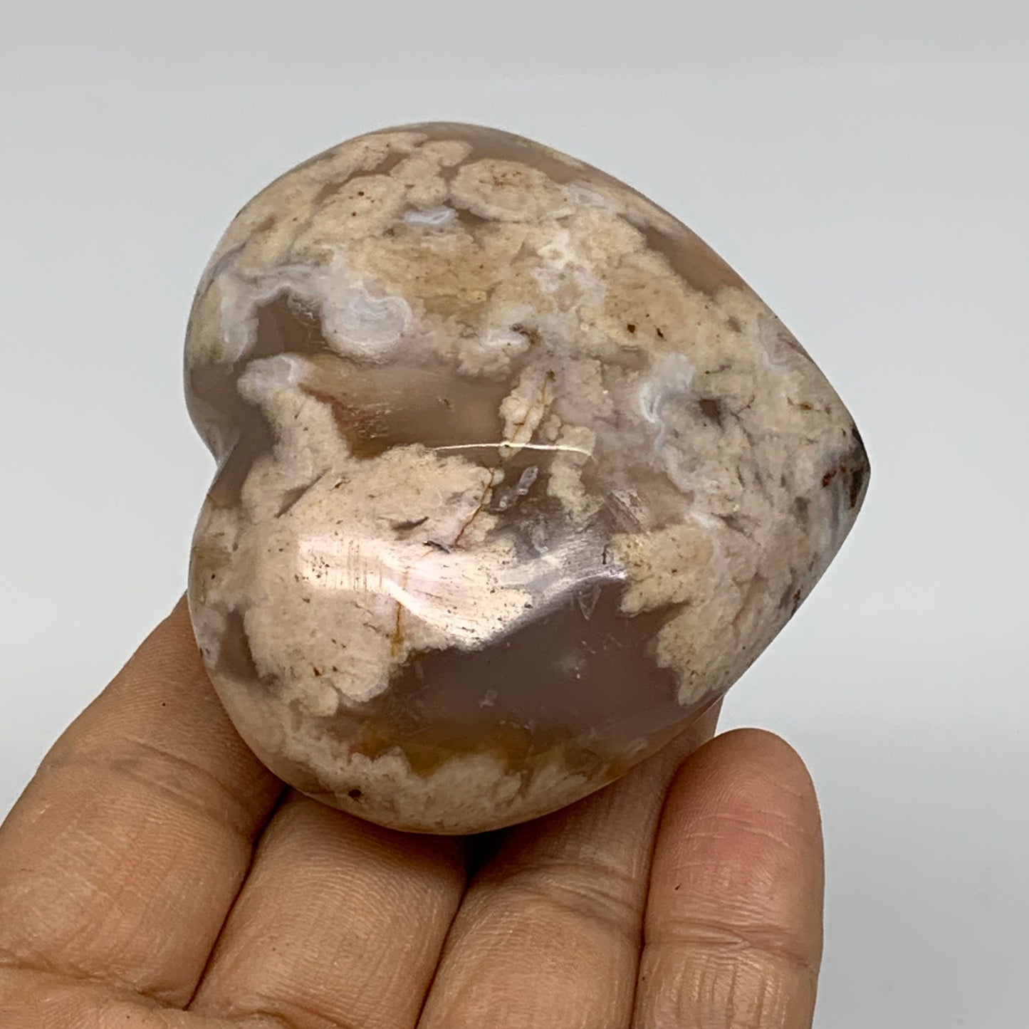 0.34 lbs, 2.3"x2.7"x1.2", Cherry Blossom Flower Agate Heart Crystal, B37163