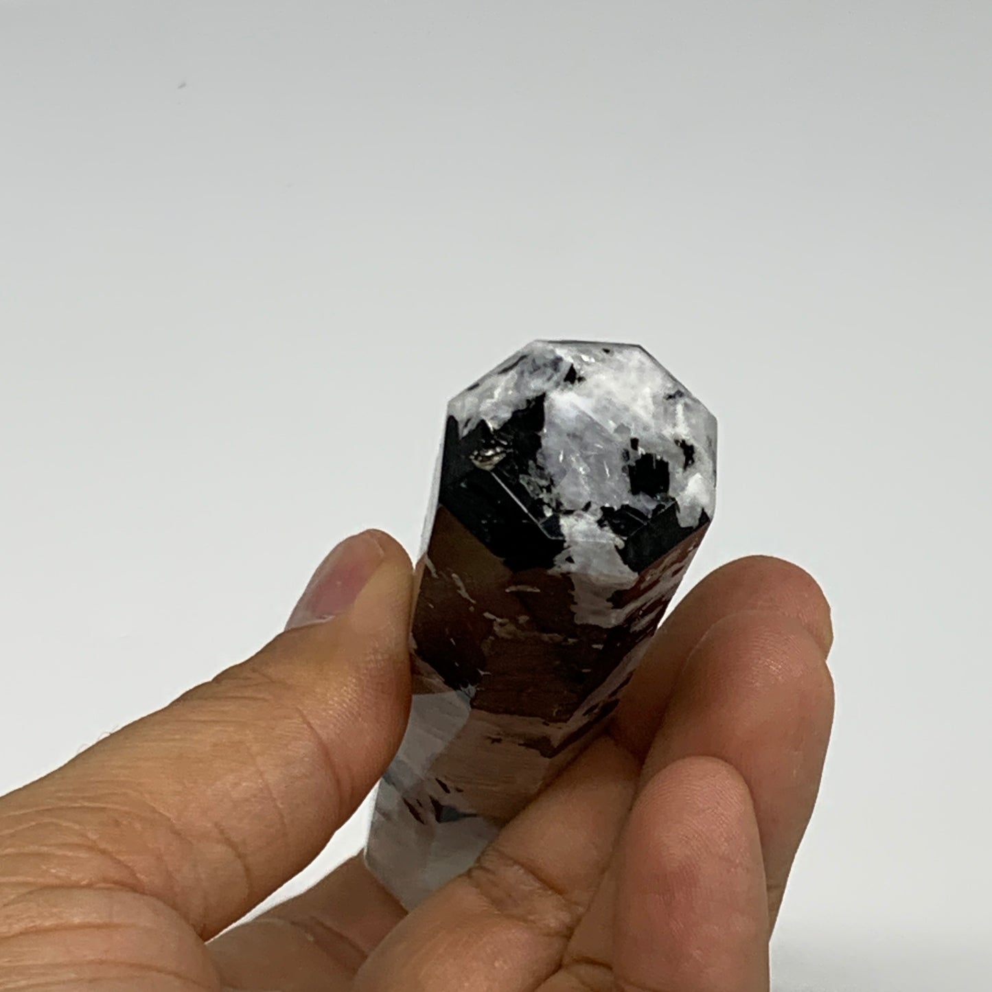 91.8g, 3.9"x0.9", Rainbow Moonstone Tower Obelisk Point Crystal @India, B29262