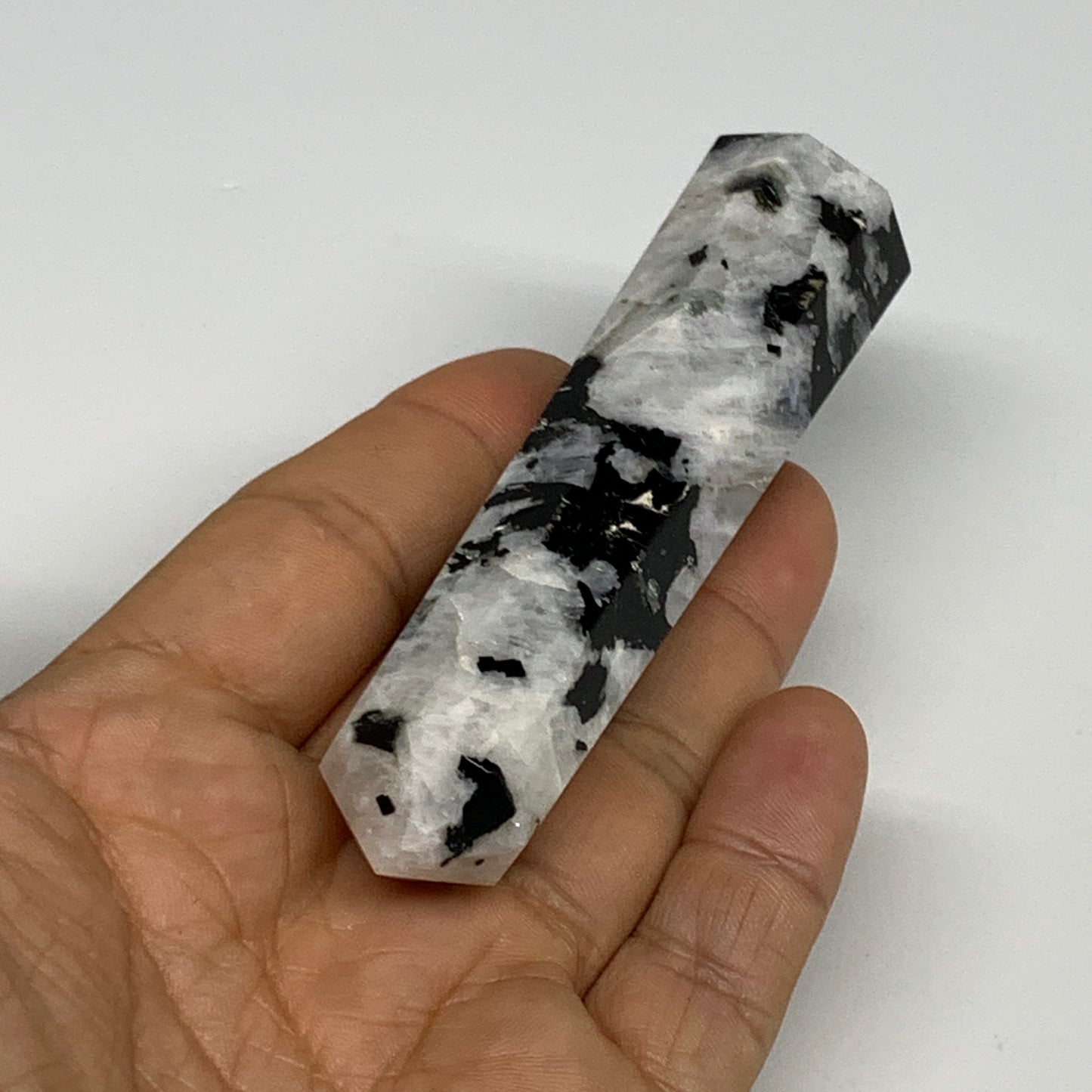 91.8g, 3.9"x0.9", Rainbow Moonstone Tower Obelisk Point Crystal @India, B29262