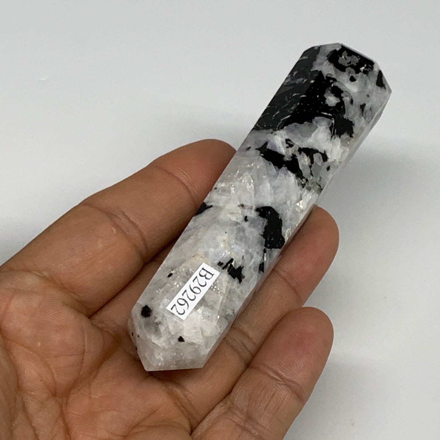 91.8g, 3.9"x0.9", Rainbow Moonstone Tower Obelisk Point Crystal @India, B29262