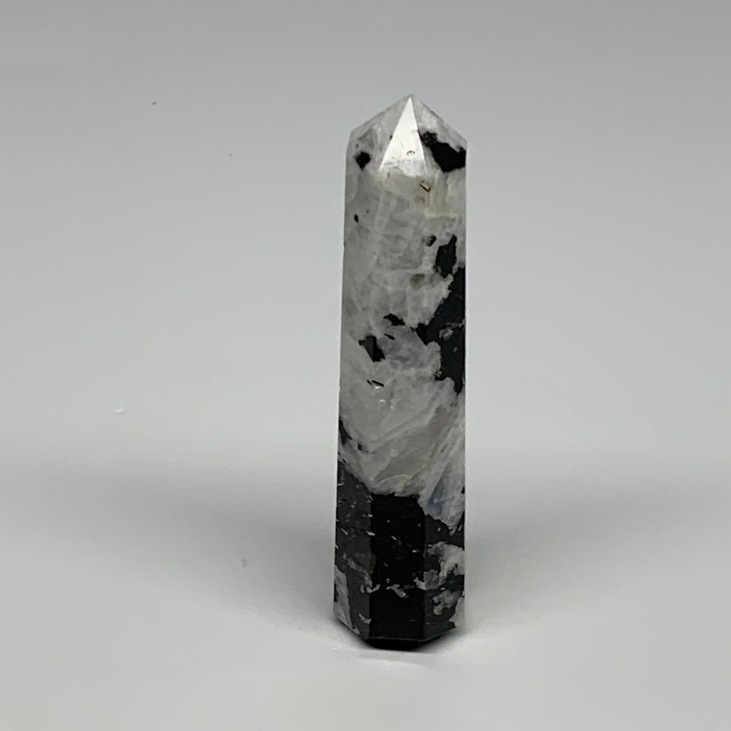 91.8g, 3.9"x0.9", Rainbow Moonstone Tower Obelisk Point Crystal @India, B29262
