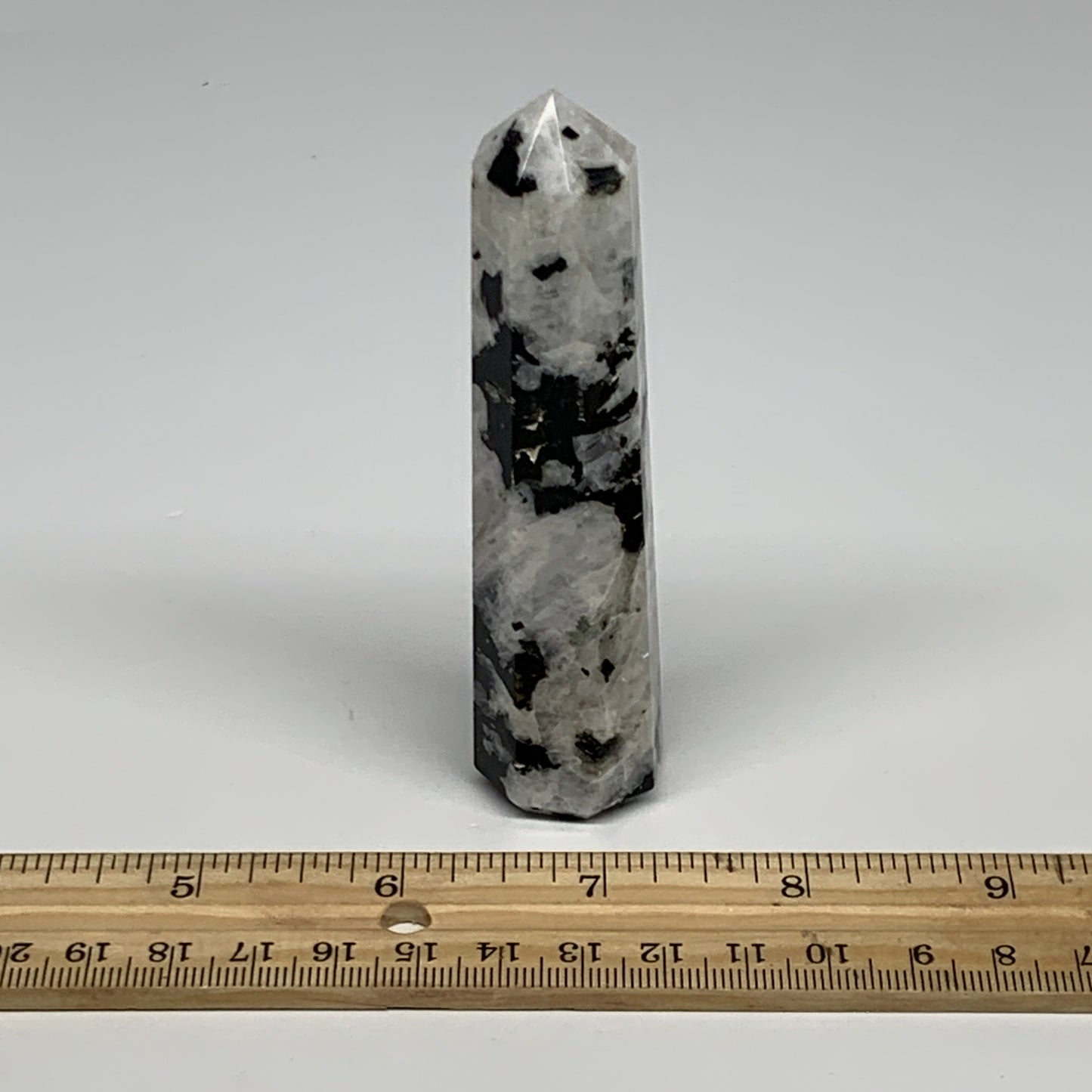 91.8g, 3.9"x0.9", Rainbow Moonstone Tower Obelisk Point Crystal @India, B29262