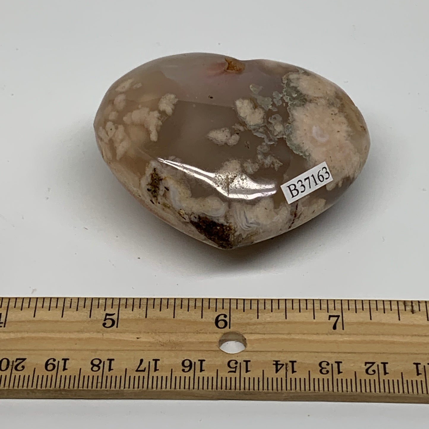 0.34 lbs, 2.3"x2.7"x1.2", Cherry Blossom Flower Agate Heart Crystal, B37163