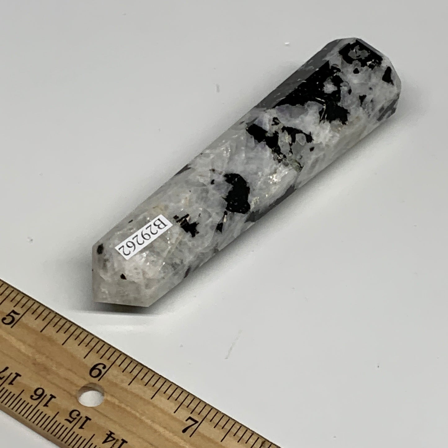 91.8g, 3.9"x0.9", Rainbow Moonstone Tower Obelisk Point Crystal @India, B29262