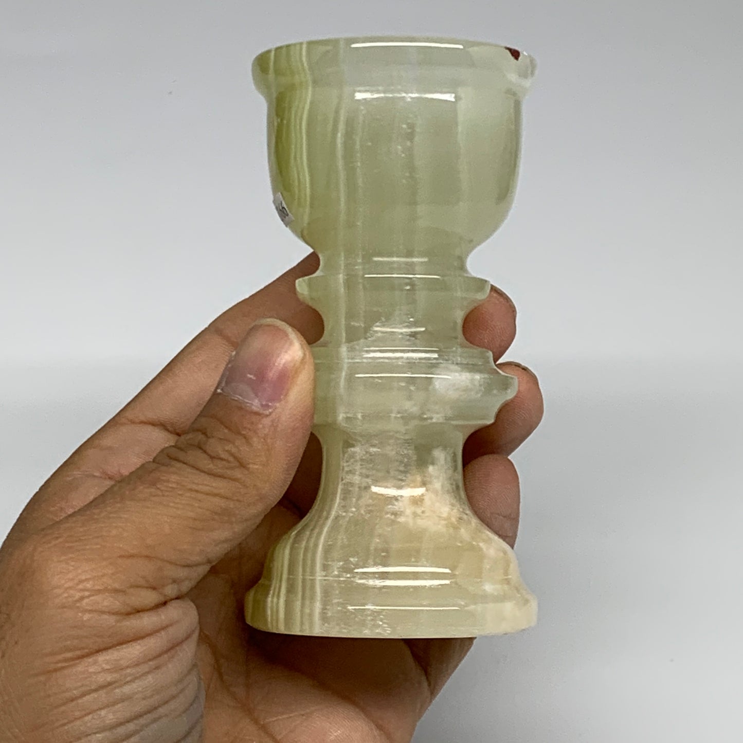 265g, 3.8"x1.9", Natural Green Onyx Candle Holder Gemstone Hand Carved, B32166