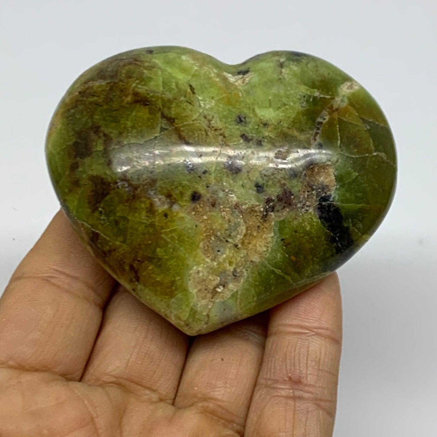 0.28 lbs, 2.4"x2.8"x1.2", Green Opal Heart Polished Gemstone Crystal, B37990