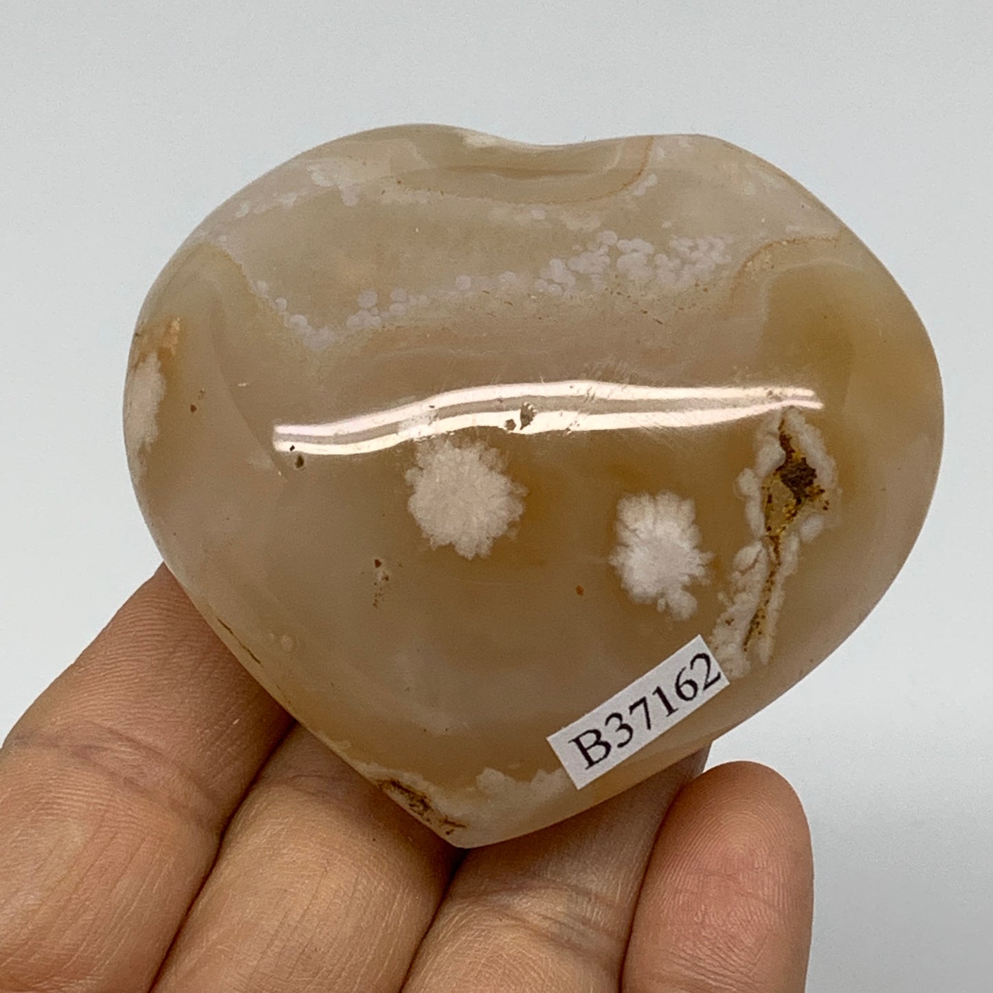 0.34 lbs, 2.4"x2.6"x1.2", Cherry Blossom Flower Agate Heart Crystal, B37162