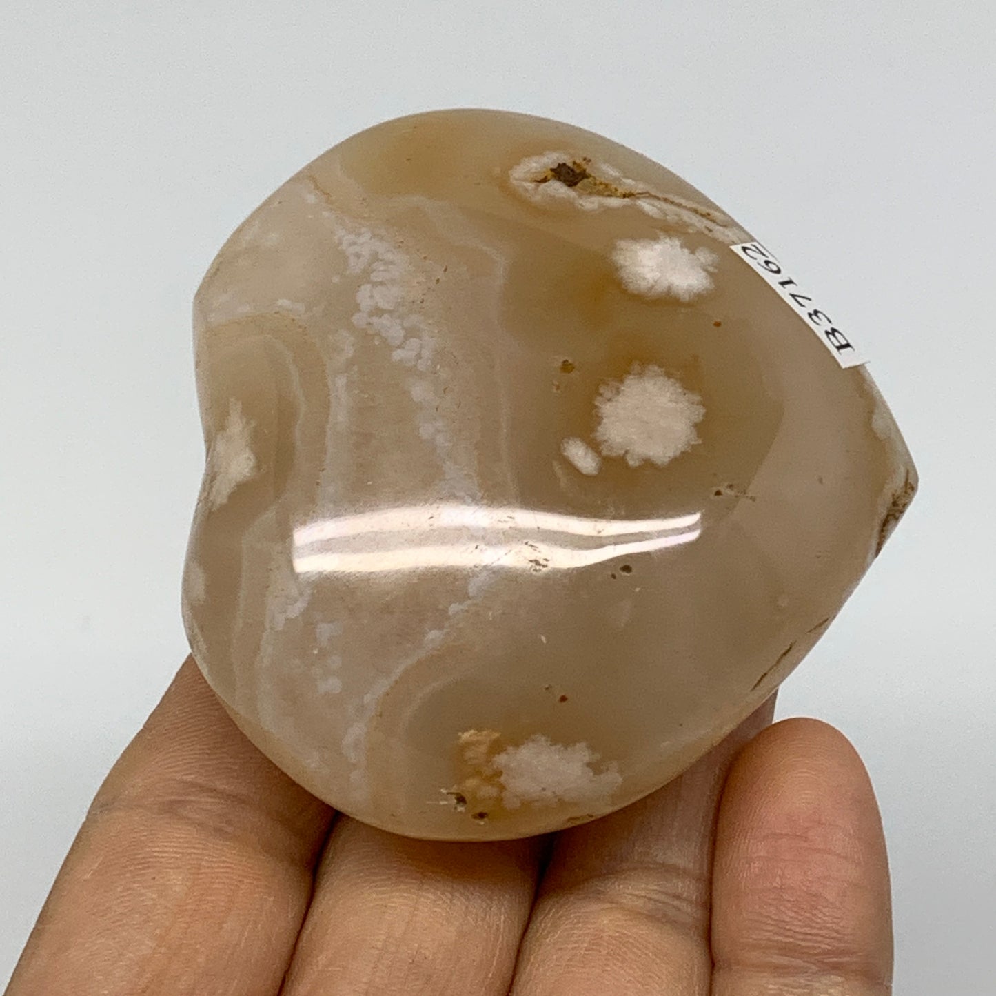 0.34 lbs, 2.4"x2.6"x1.2", Cherry Blossom Flower Agate Heart Crystal, B37162