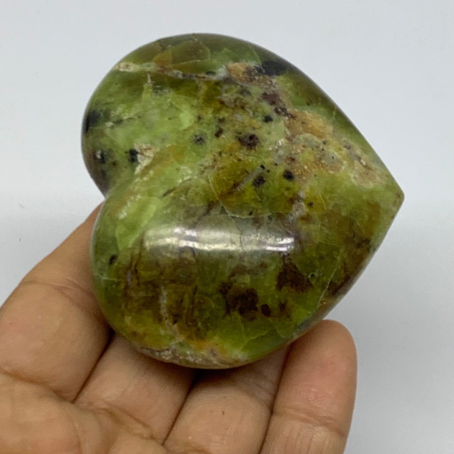 0.28 lbs, 2.4"x2.8"x1.2", Green Opal Heart Polished Gemstone Crystal, B37990