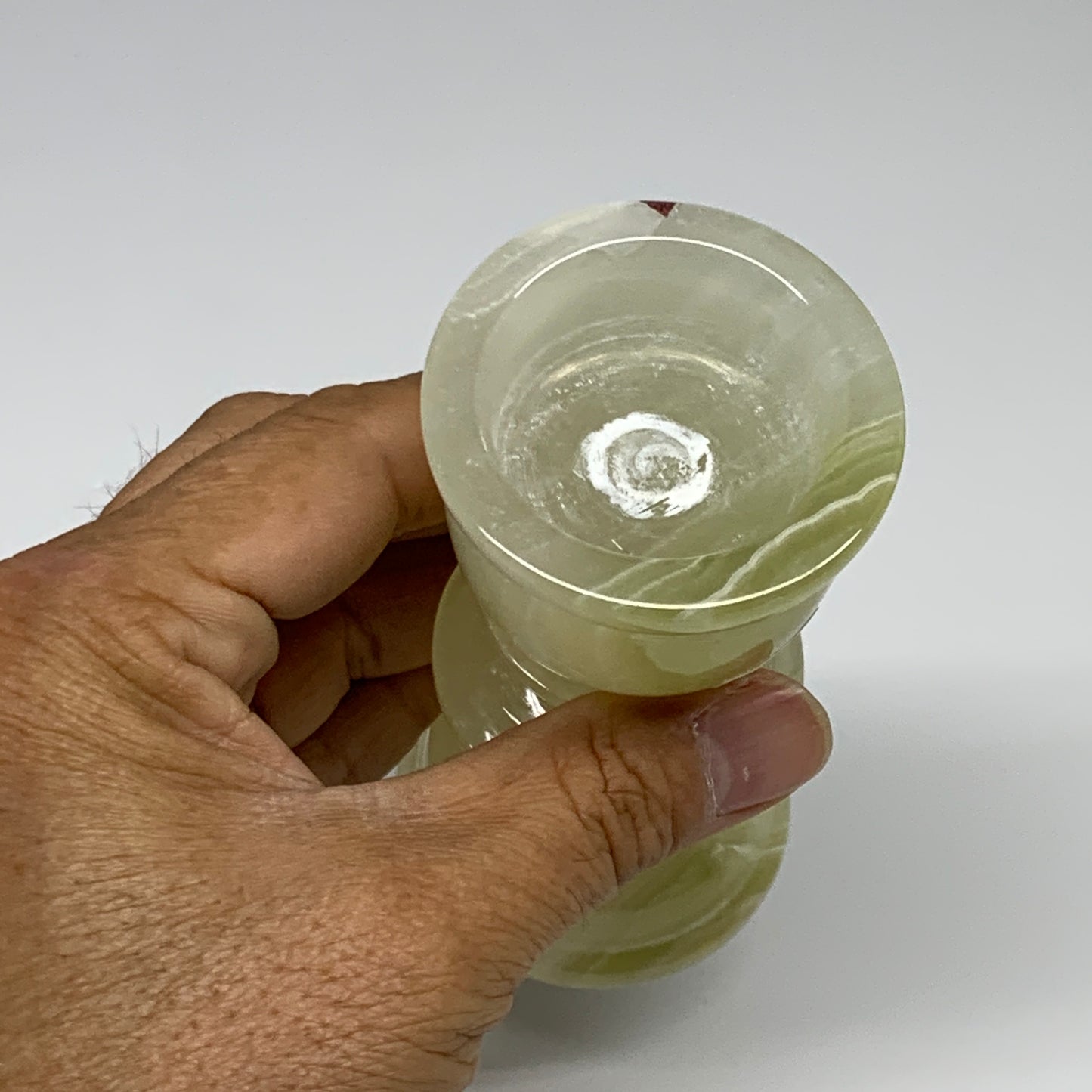 265g, 3.8"x1.9", Natural Green Onyx Candle Holder Gemstone Hand Carved, B32166