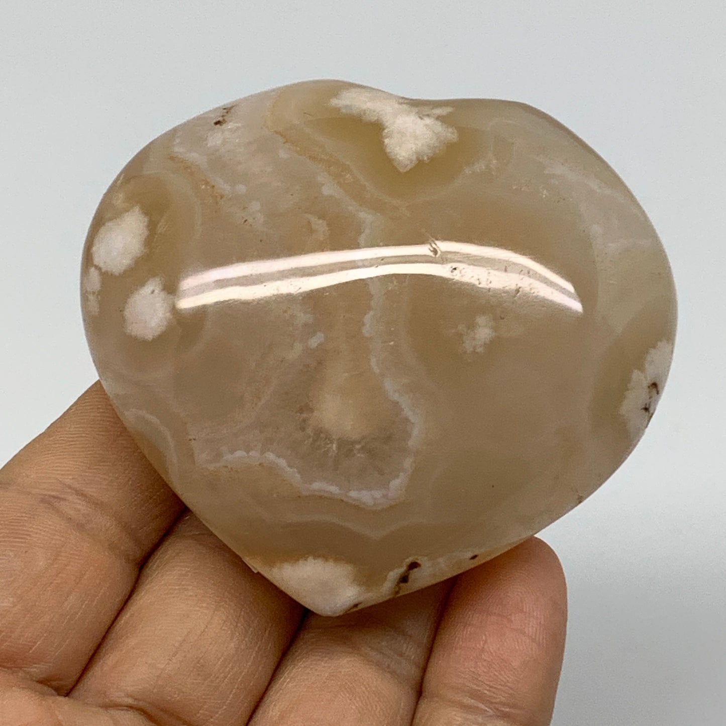 0.34 lbs, 2.4"x2.6"x1.2", Cherry Blossom Flower Agate Heart Crystal, B37162