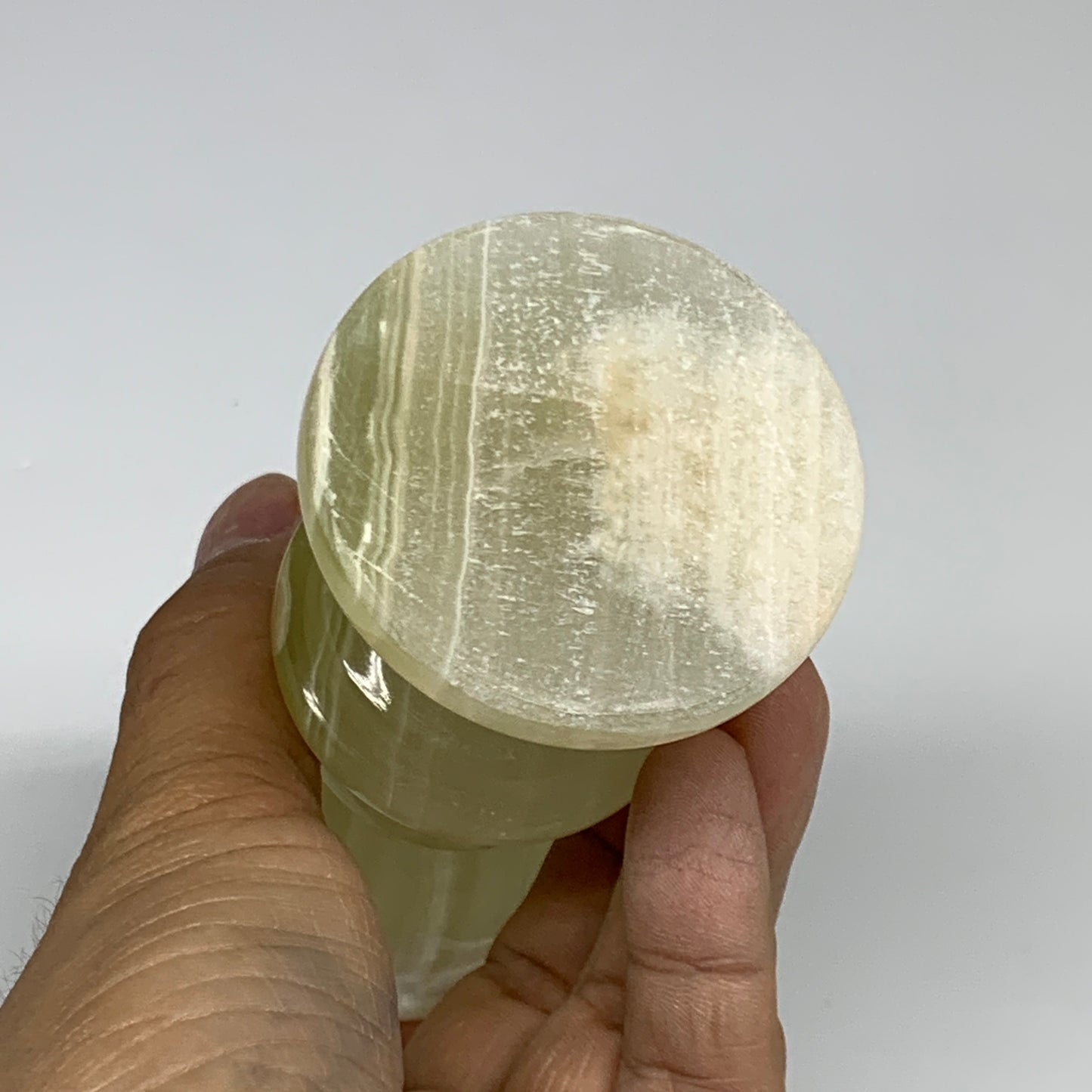 265g, 3.8"x1.9", Natural Green Onyx Candle Holder Gemstone Hand Carved, B32166