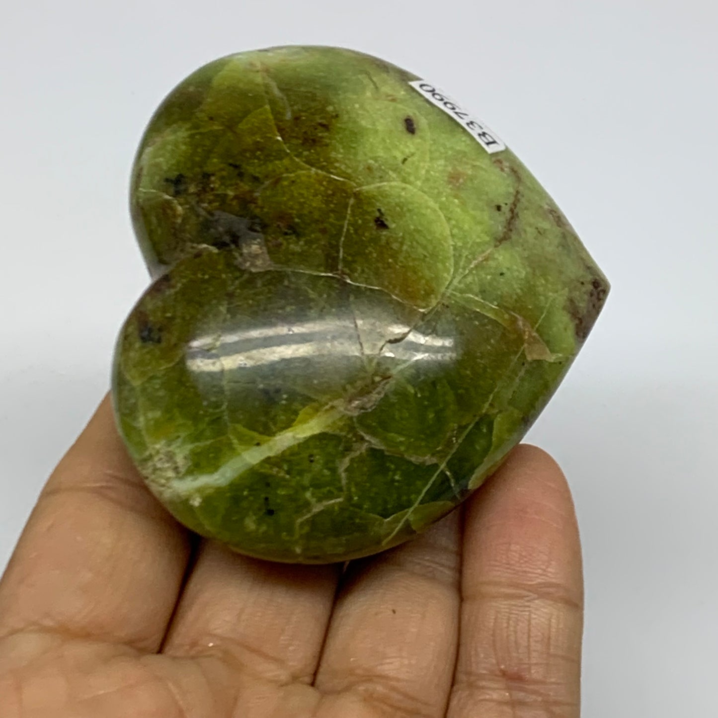 0.28 lbs, 2.4"x2.8"x1.2", Green Opal Heart Polished Gemstone Crystal, B37990