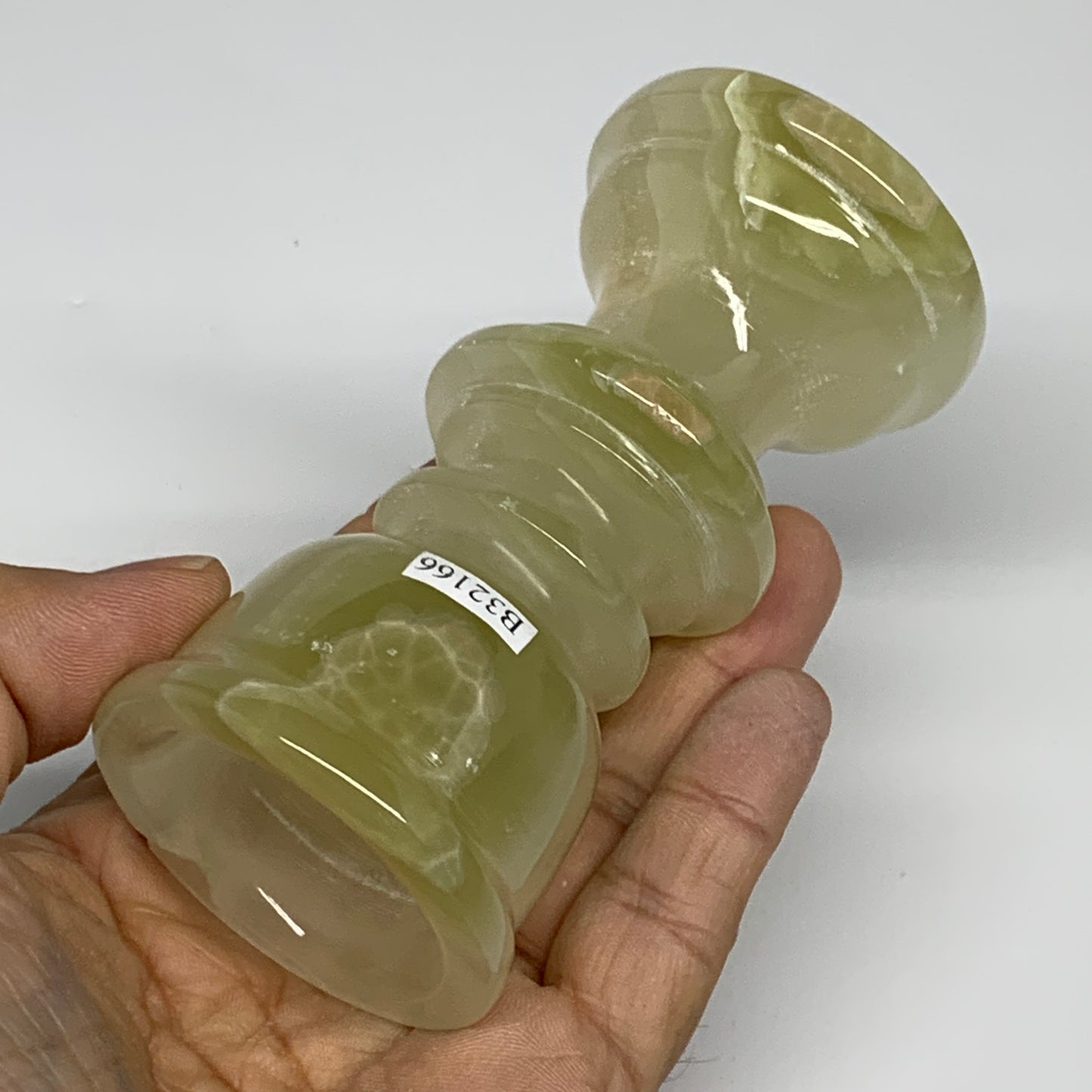 265g, 3.8"x1.9", Natural Green Onyx Candle Holder Gemstone Hand Carved, B32166